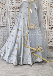 Nims Boutique Rani Luxury Grey Mirror readymade skirt/lehnga size 4-22