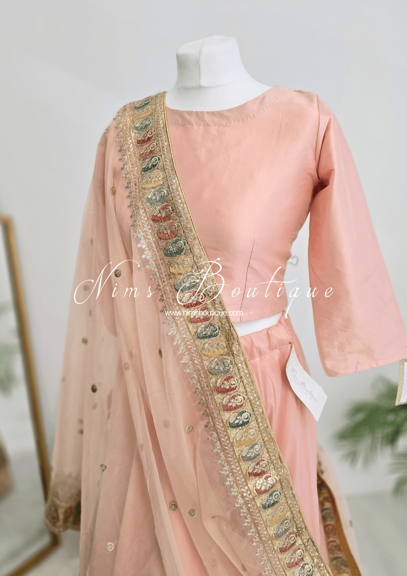 Nims Boutique Sunidhi Peach Multicolour Organza Dupatta/Chunni