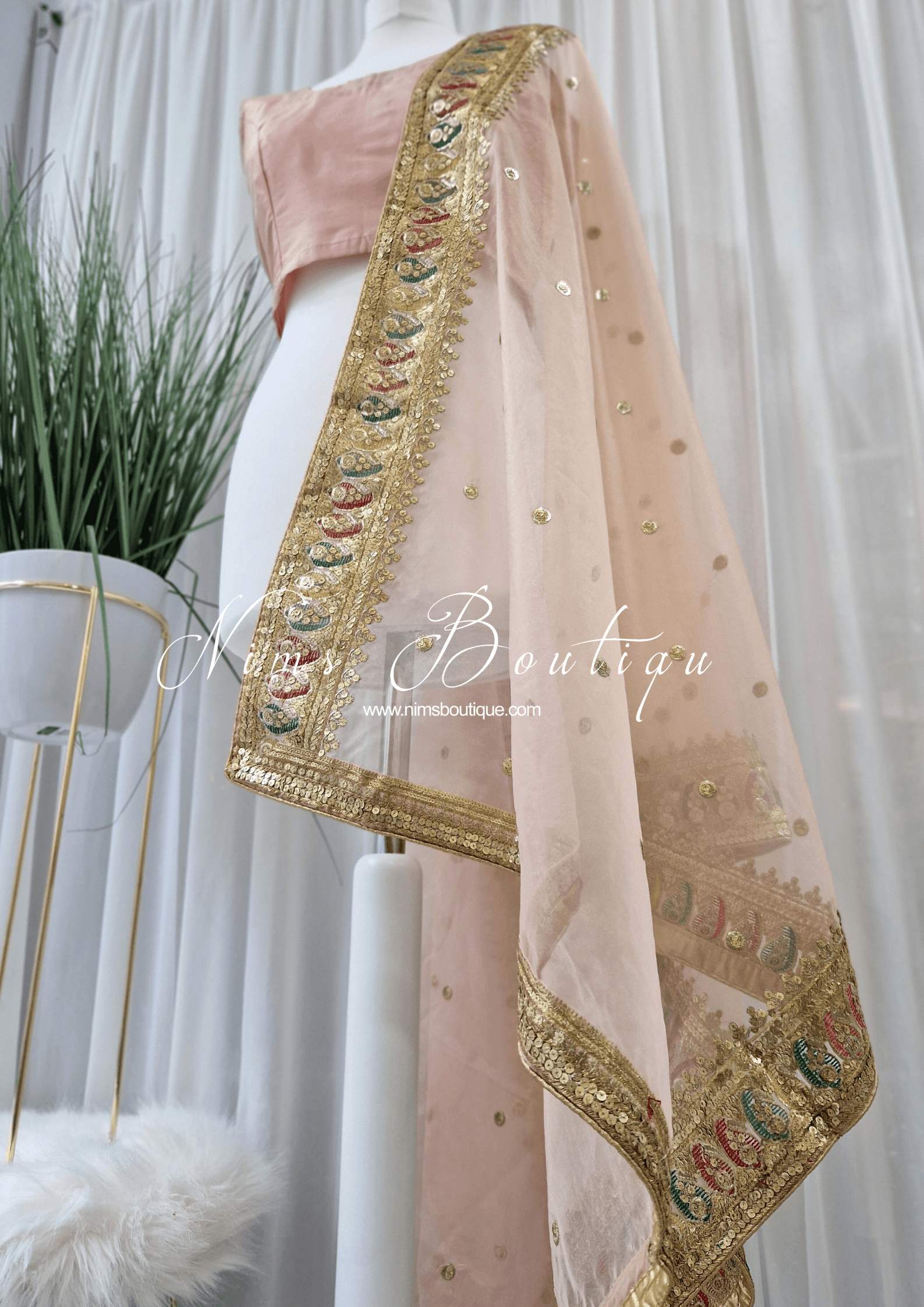Nims Boutique Sunidhi Peach Multicolour Organza Dupatta/Chunni