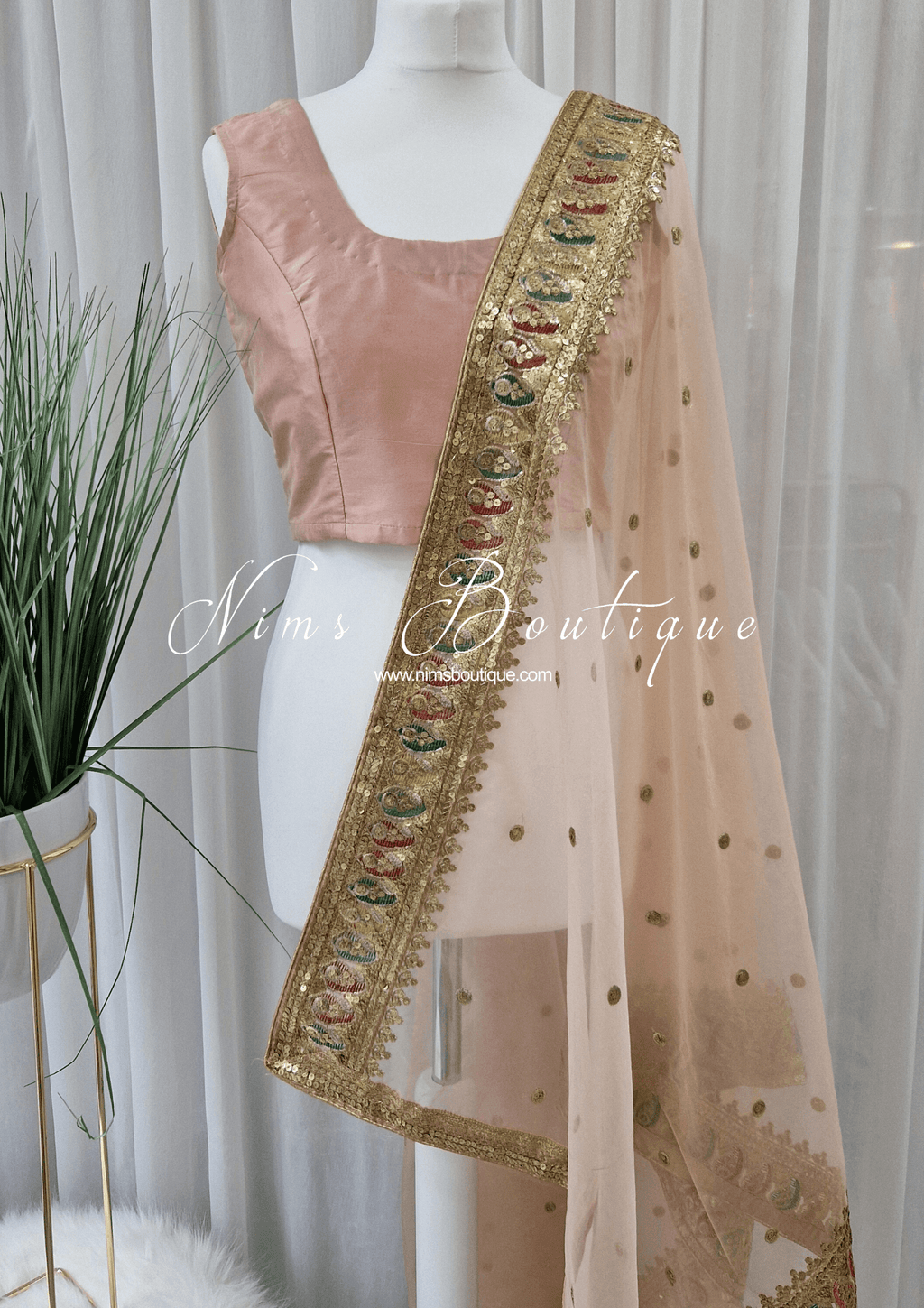 Nims Boutique Sunidhi Peach Multicolour Organza Dupatta/Chunni