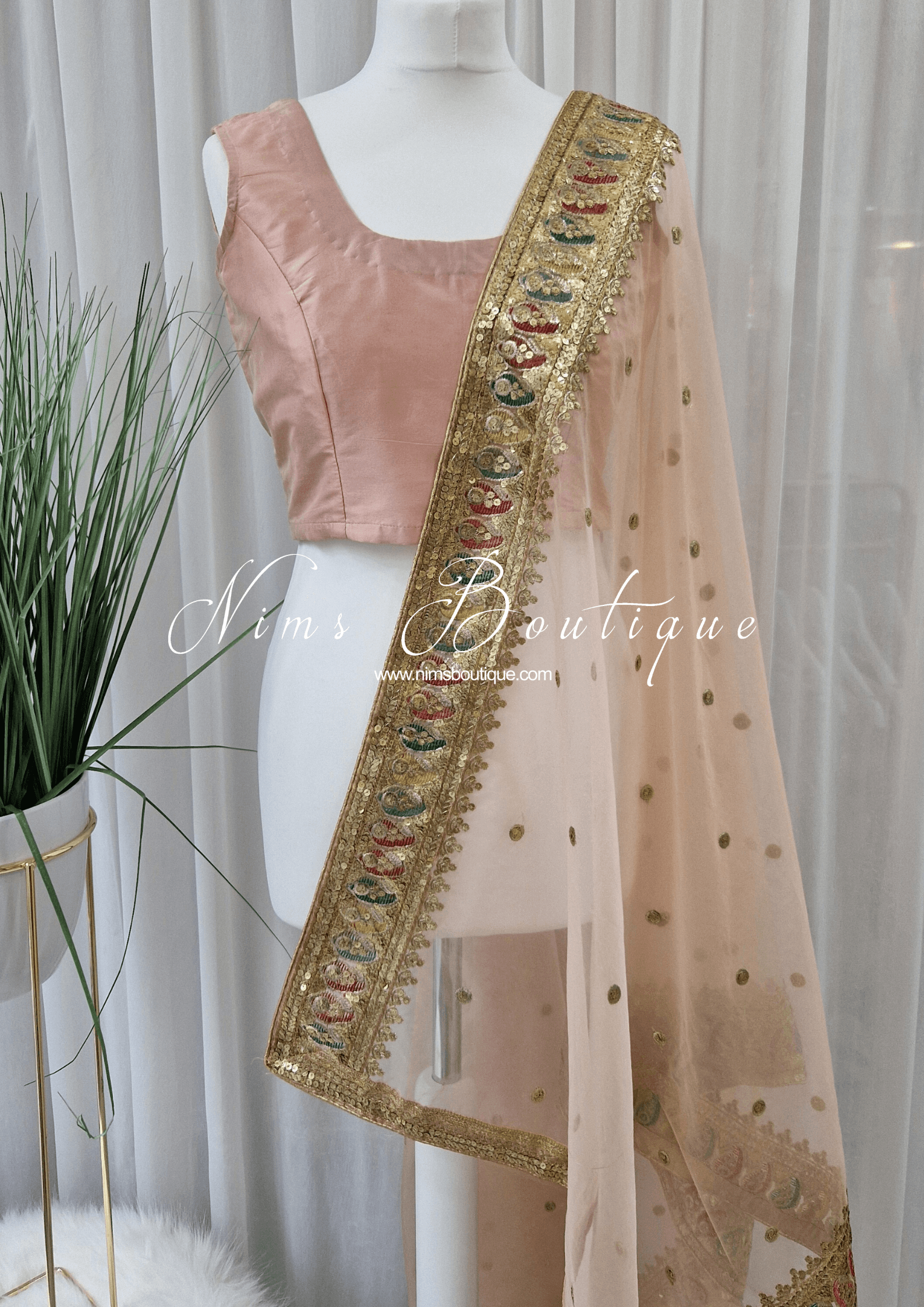 Nims Boutique Sunidhi Peach Multicolour Organza Dupatta/Chunni