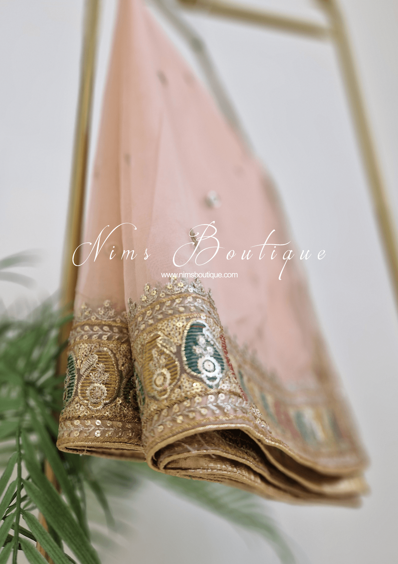 Nims Boutique Sunidhi Peach Multicolour Organza Dupatta/Chunni