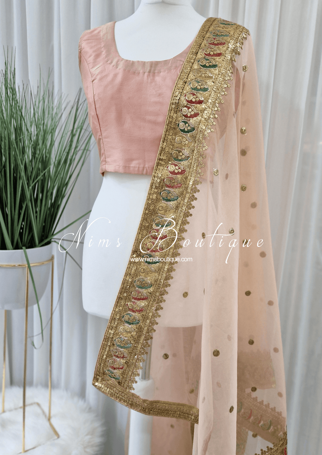 Nims Boutique Sunidhi Peach Multicolour Organza Dupatta/Chunni