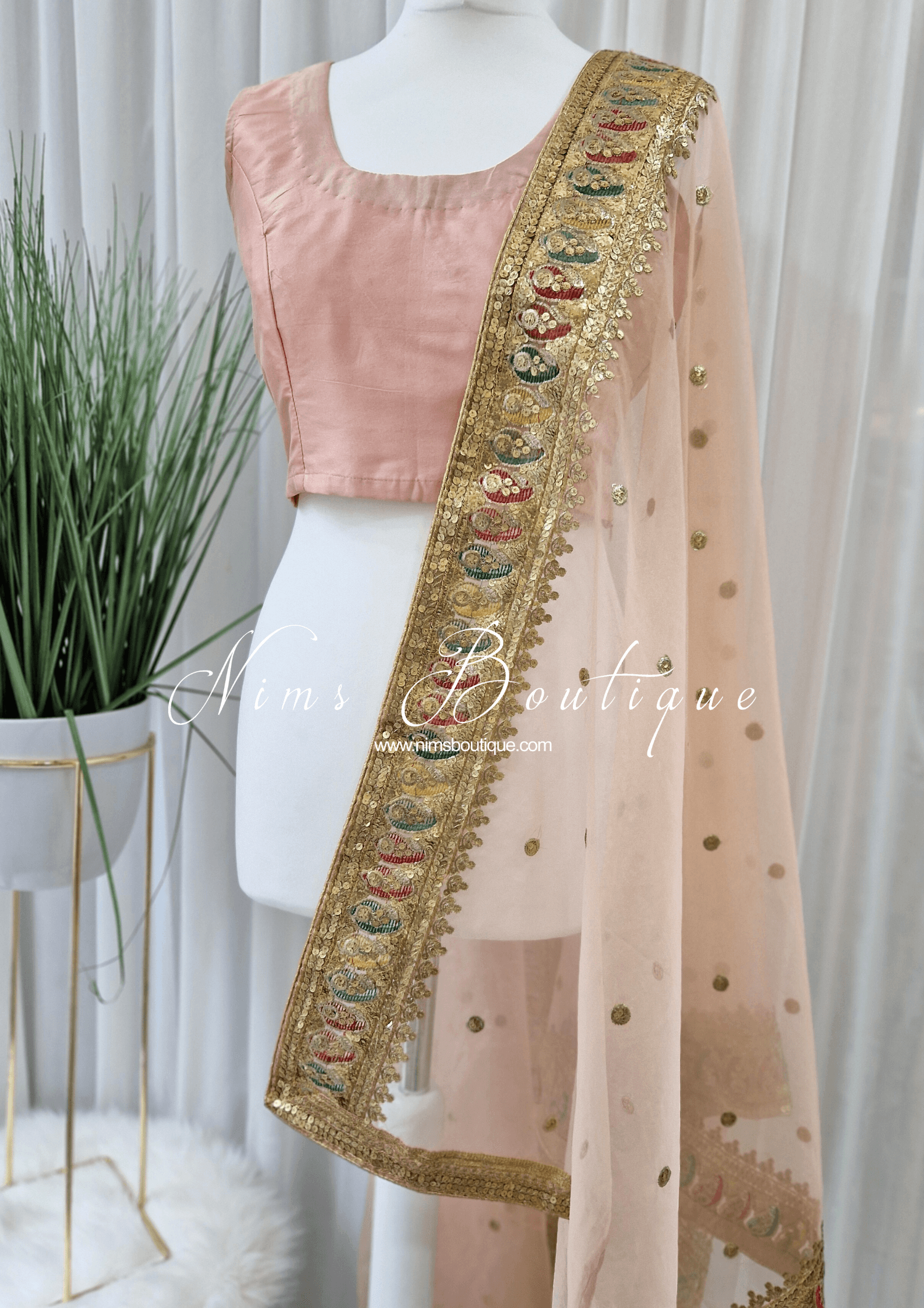 Nims Boutique Sunidhi Peach Multicolour Organza Dupatta/Chunni