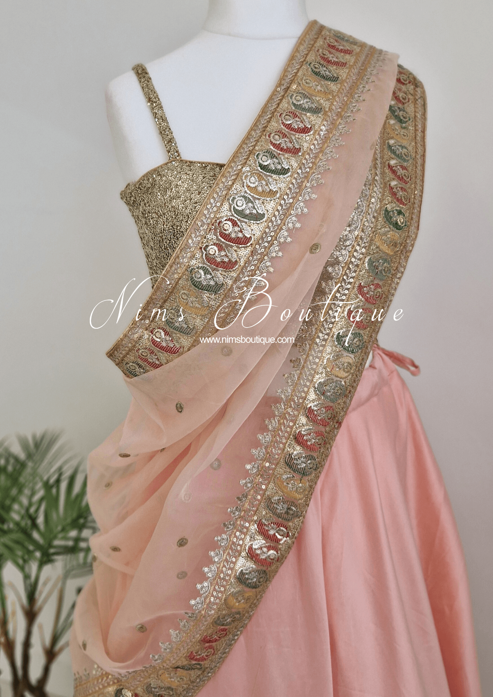 Nims Boutique Sunidhi Peach Multicolour Organza Dupatta/Chunni