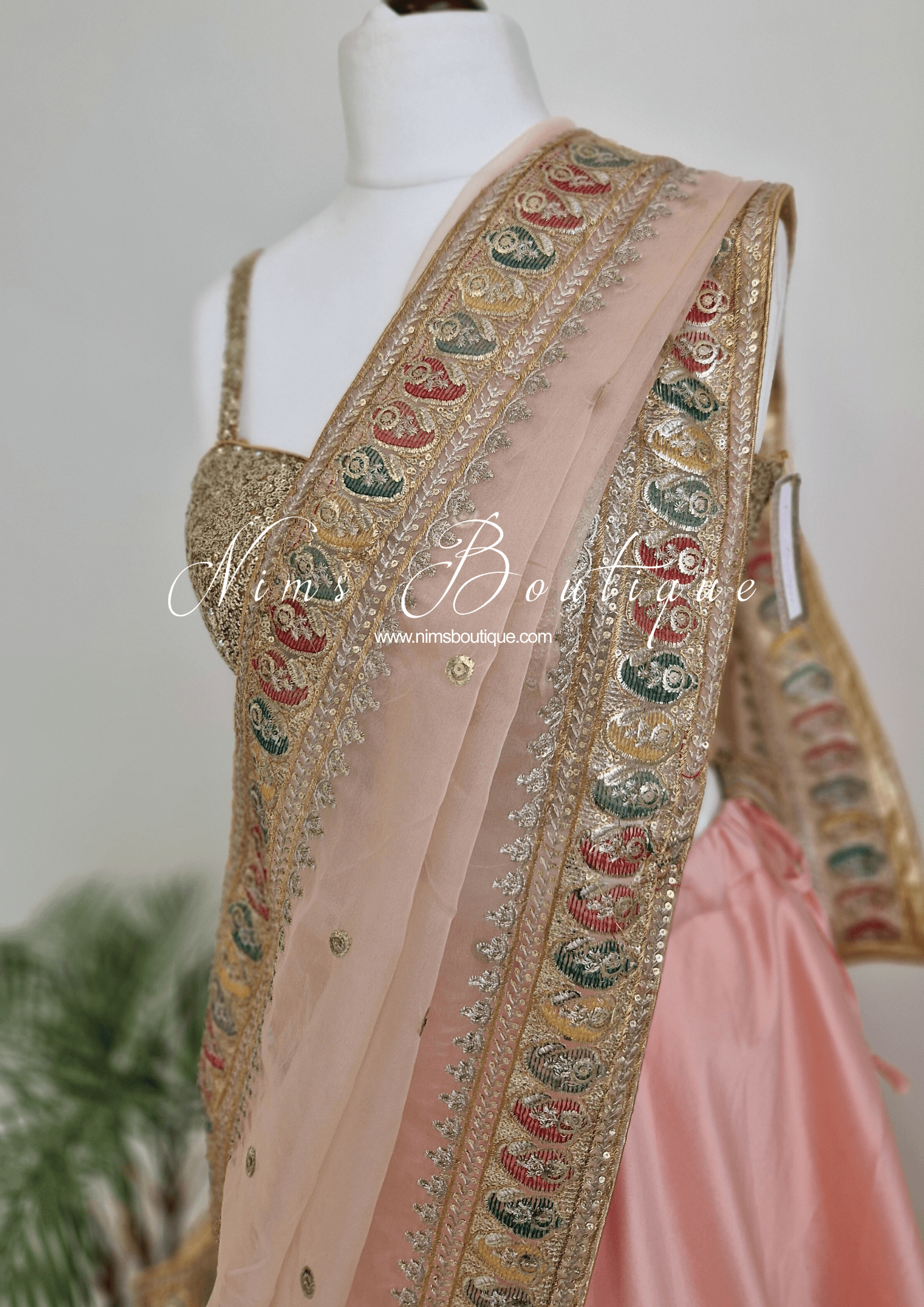 Nims Boutique Sunidhi Peach Multicolour Organza Dupatta/Chunni