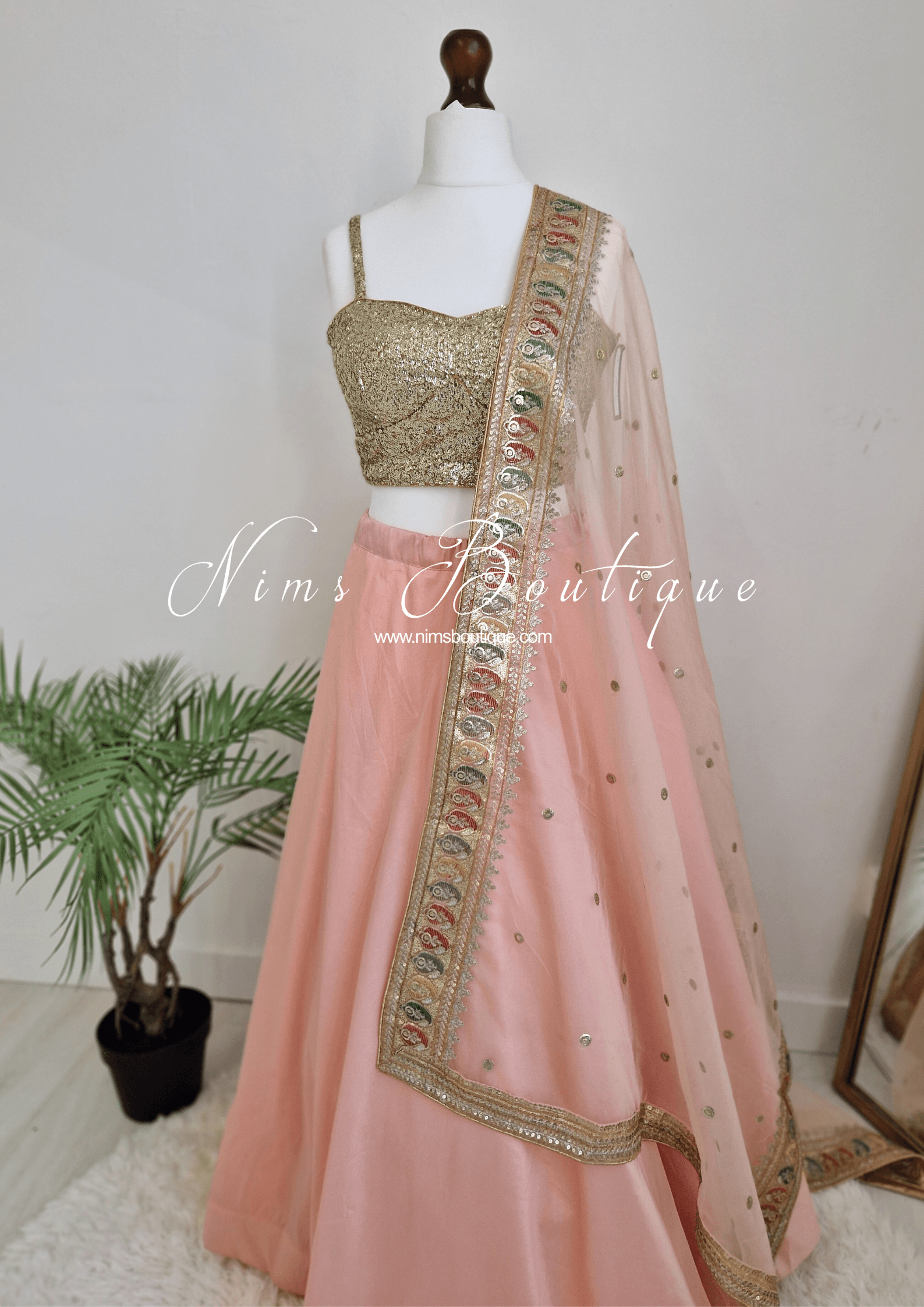 Nims Boutique Sunidhi Peach Multicolour Organza Dupatta/Chunni
