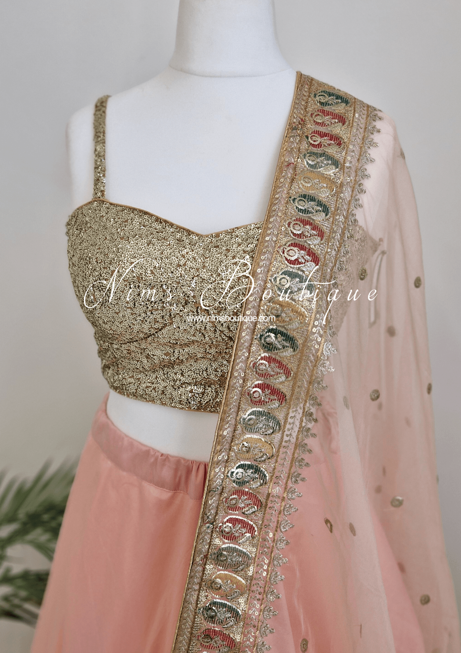 Nims Boutique Sunidhi Peach Multicolour Organza Dupatta/Chunni