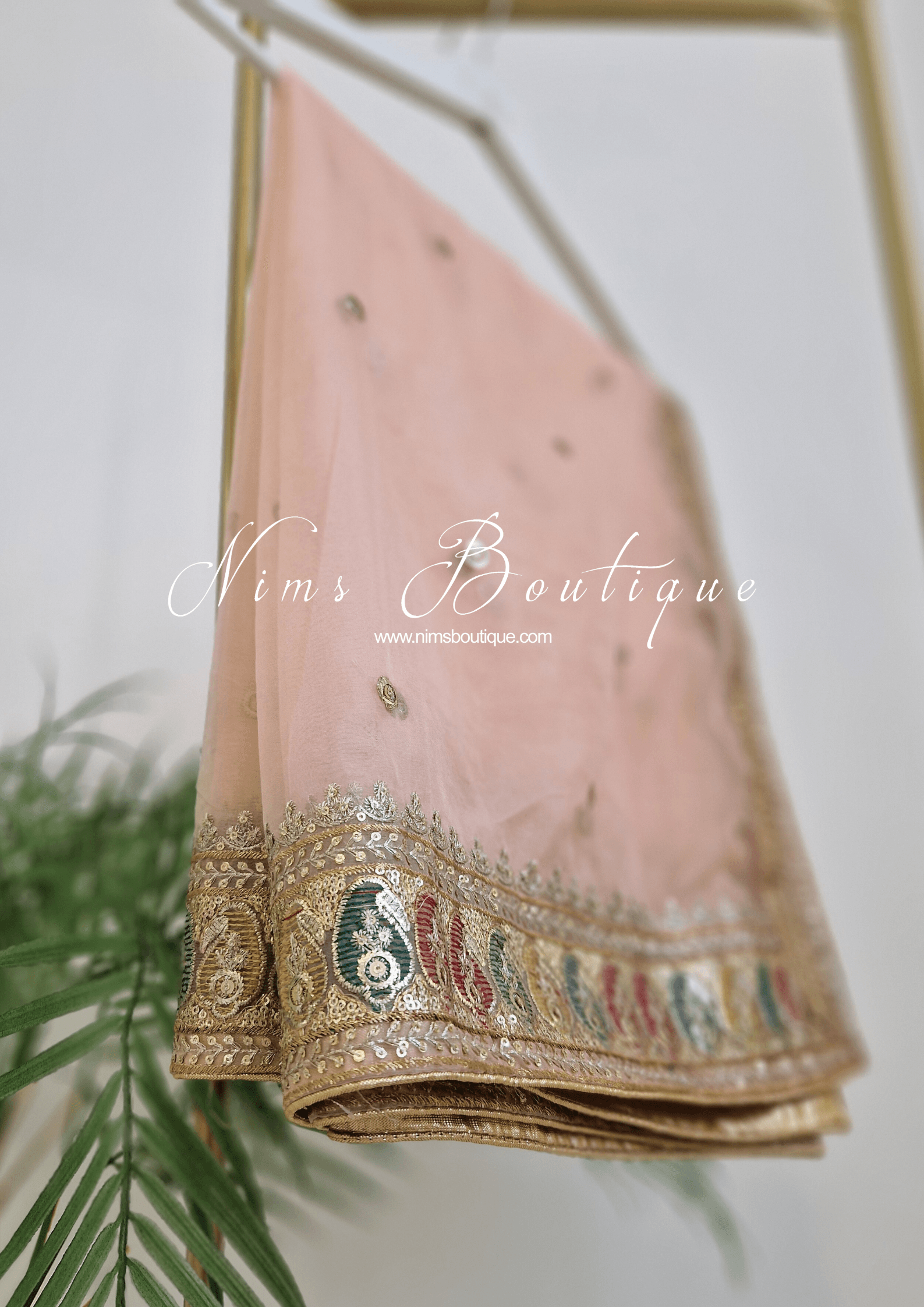 Nims Boutique Sunidhi Peach Multicolour Organza Dupatta/Chunni