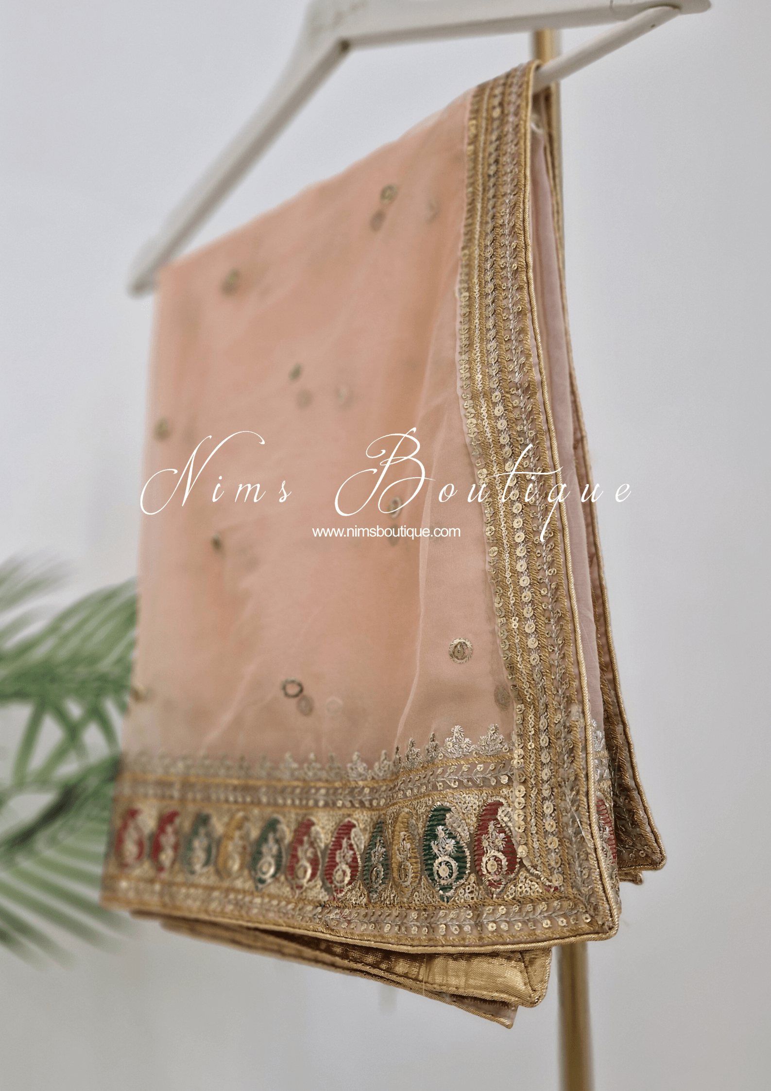 Nims Boutique Sunidhi Peach Multicolour Organza Dupatta/Chunni