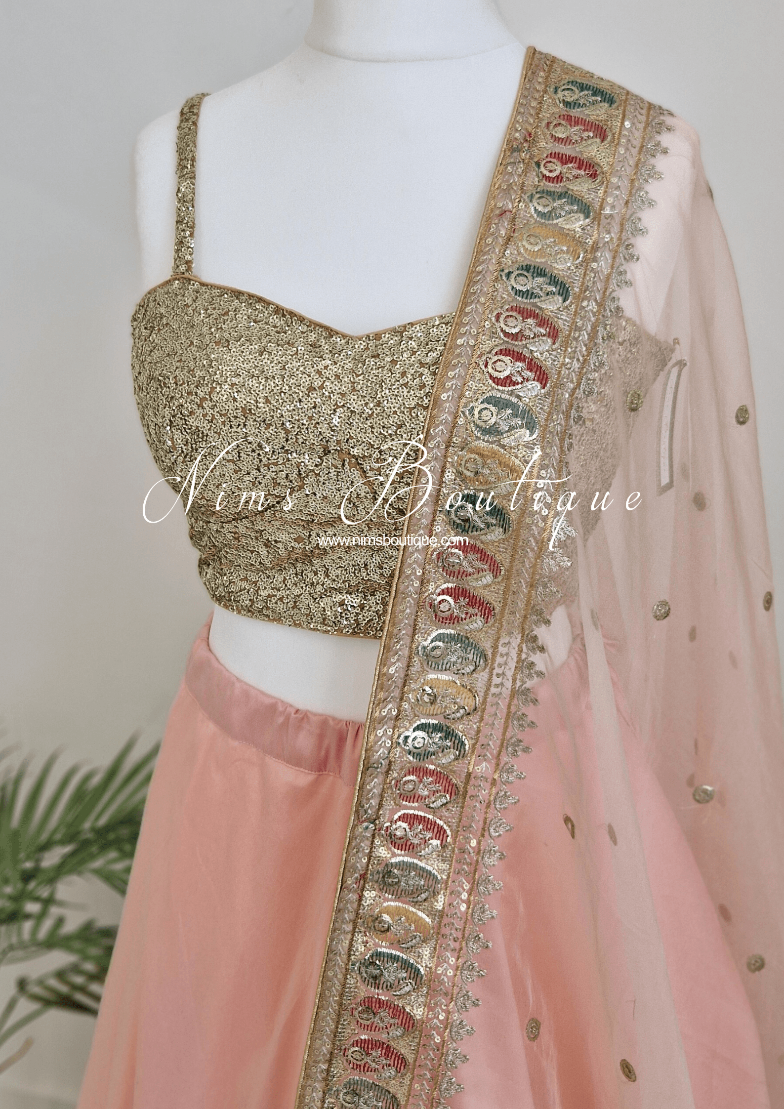 Nims Boutique Sunidhi Peach Multicolour Organza Dupatta/Chunni