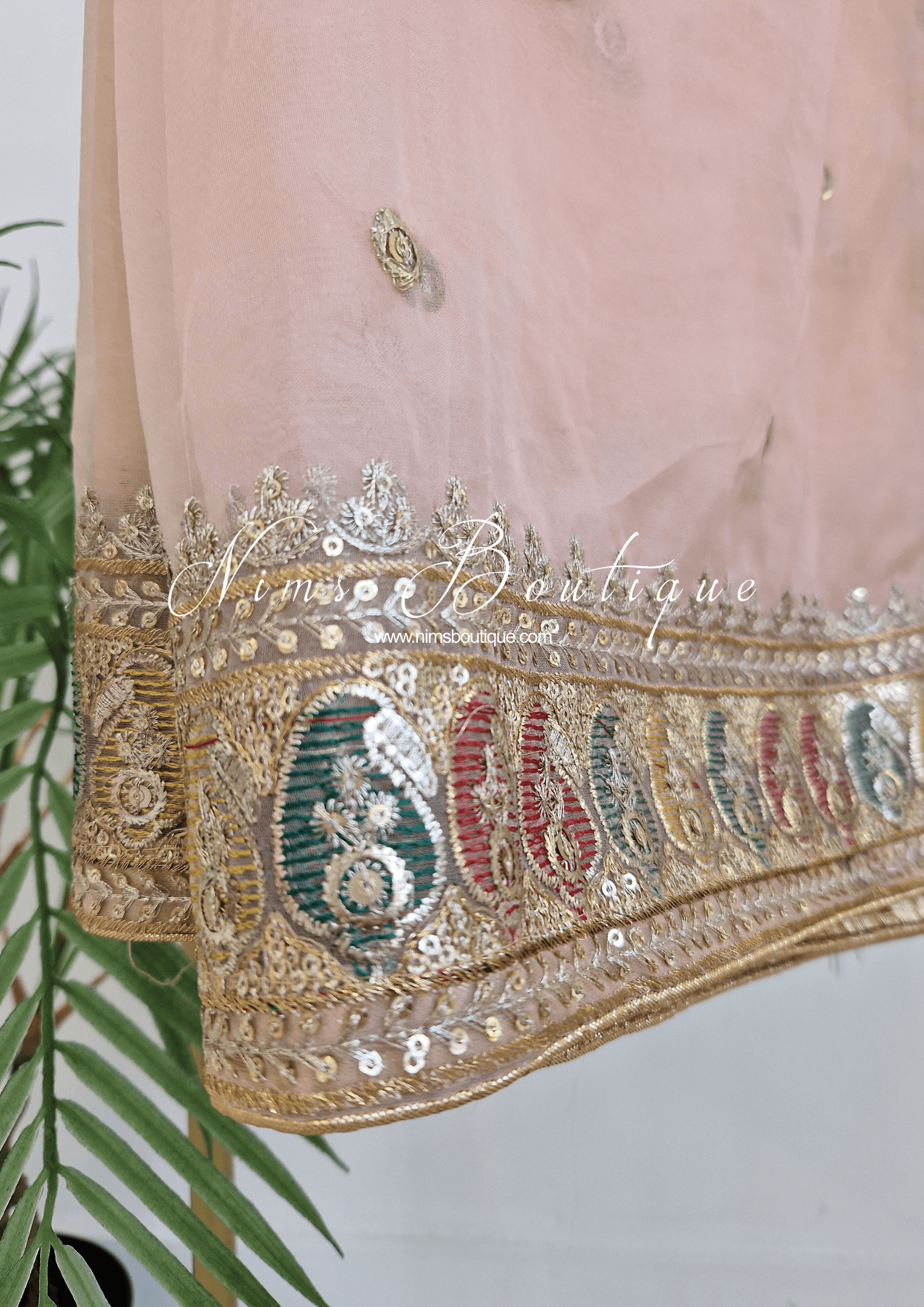 Nims Boutique Sunidhi Peach Multicolour Organza Dupatta/Chunni