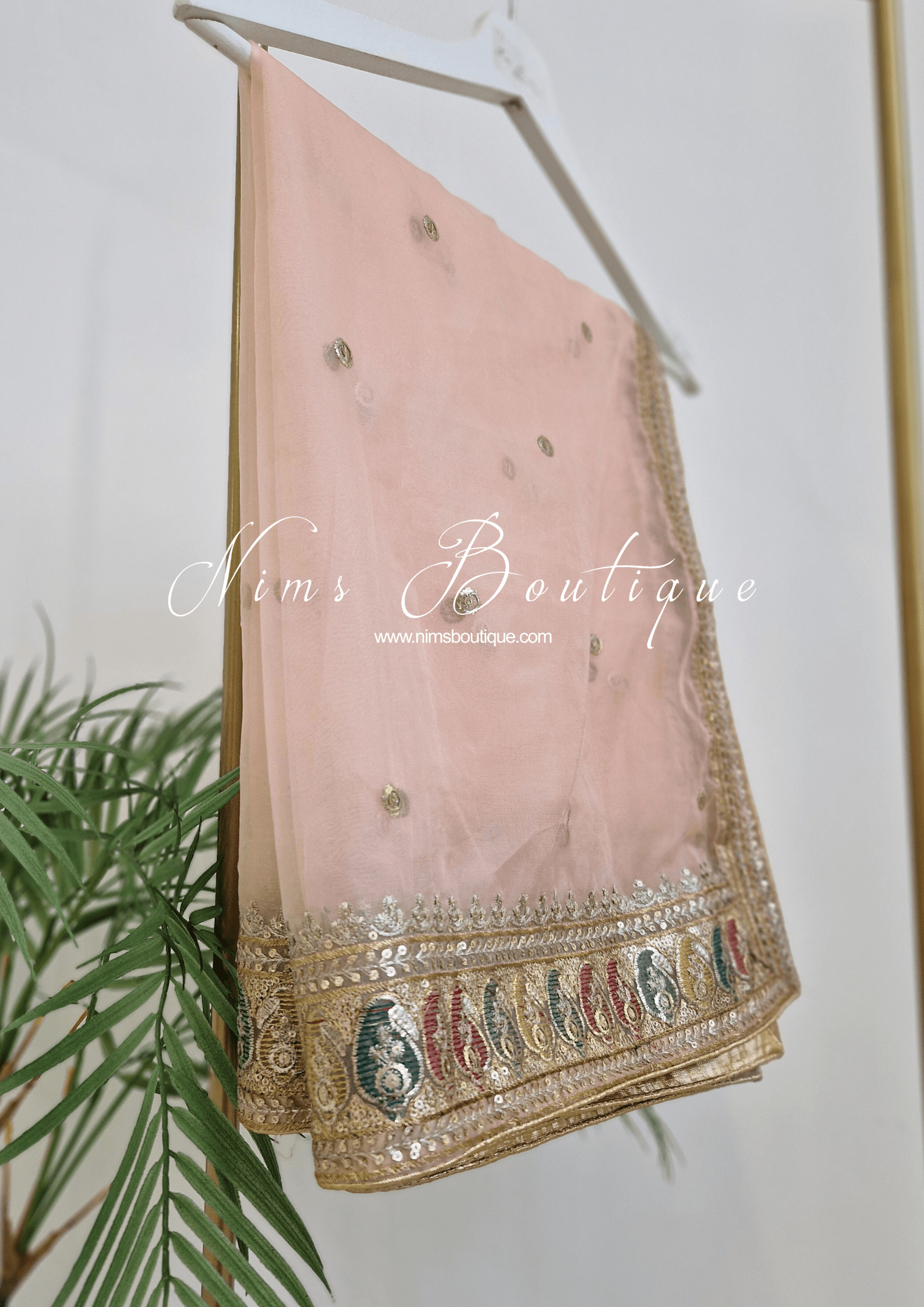 Nims Boutique Sunidhi Peach Multicolour Organza Dupatta/Chunni