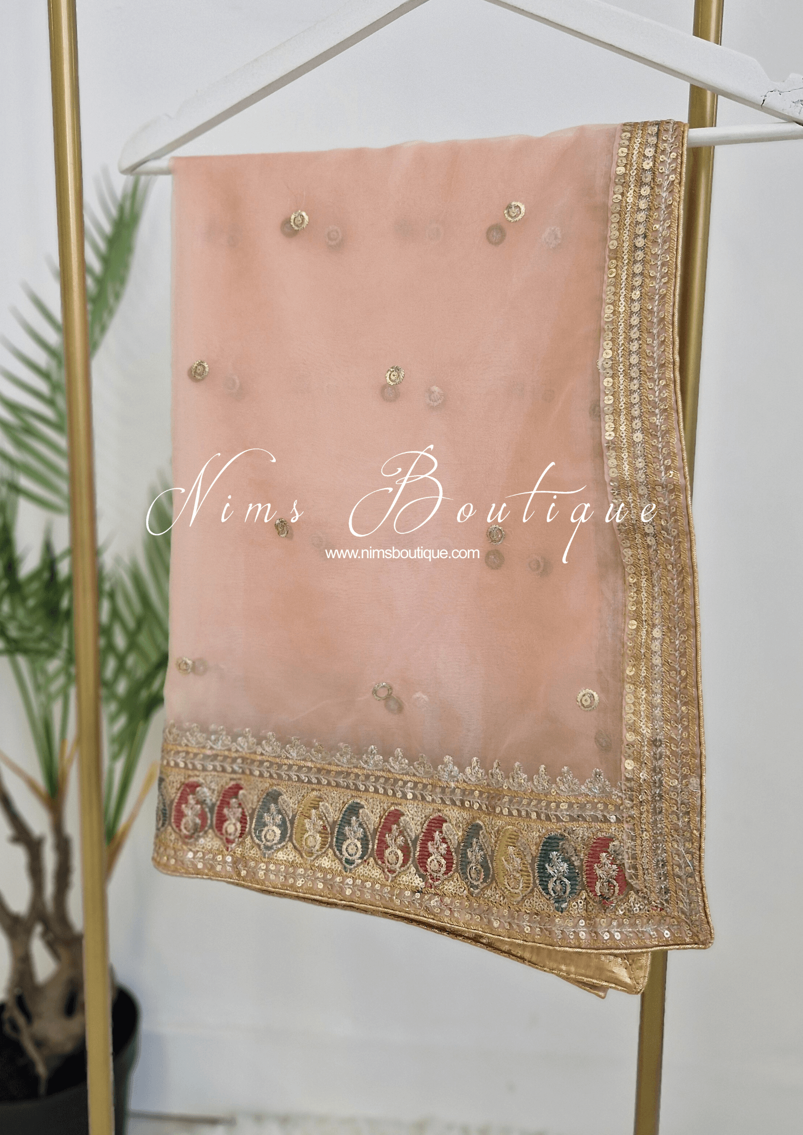 Nims Boutique Sunidhi Peach Multicolour Organza Dupatta/Chunni