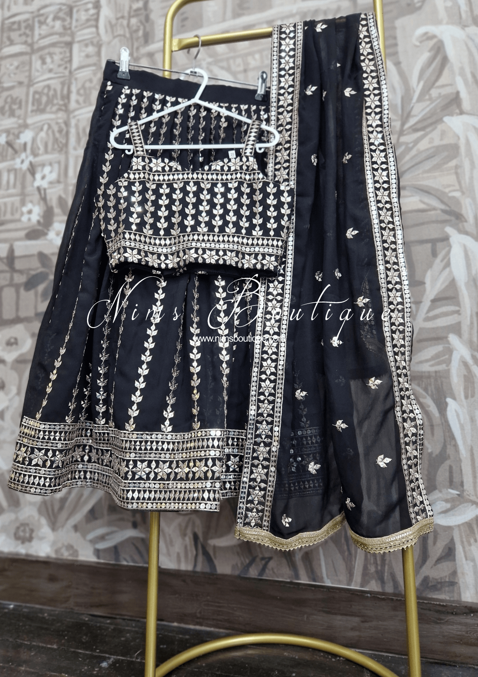 Nims Boutique Luxury Black Zari Work Kids Lehnga