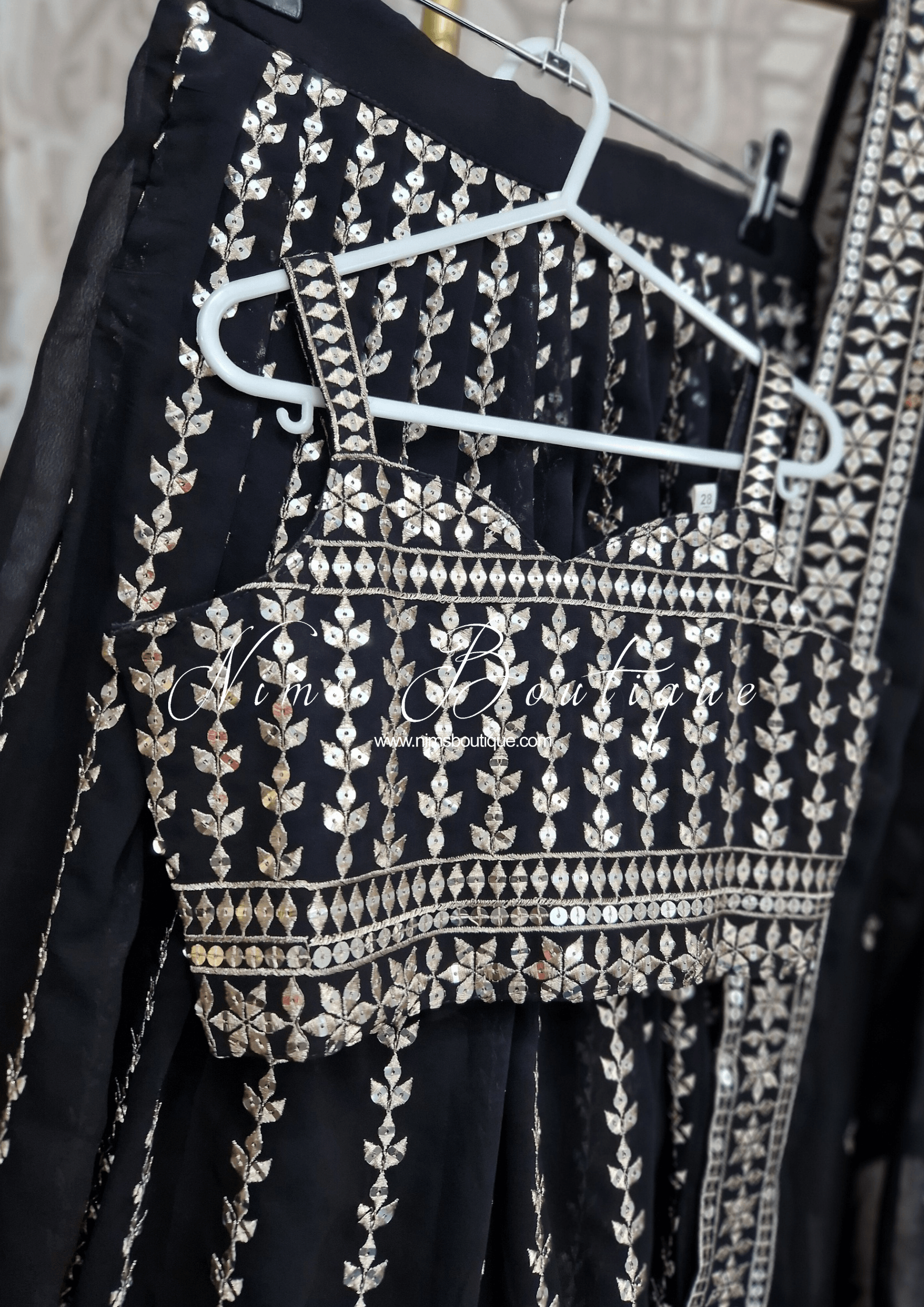 Nims Boutique Luxury Black Zari Work Kids Lehnga