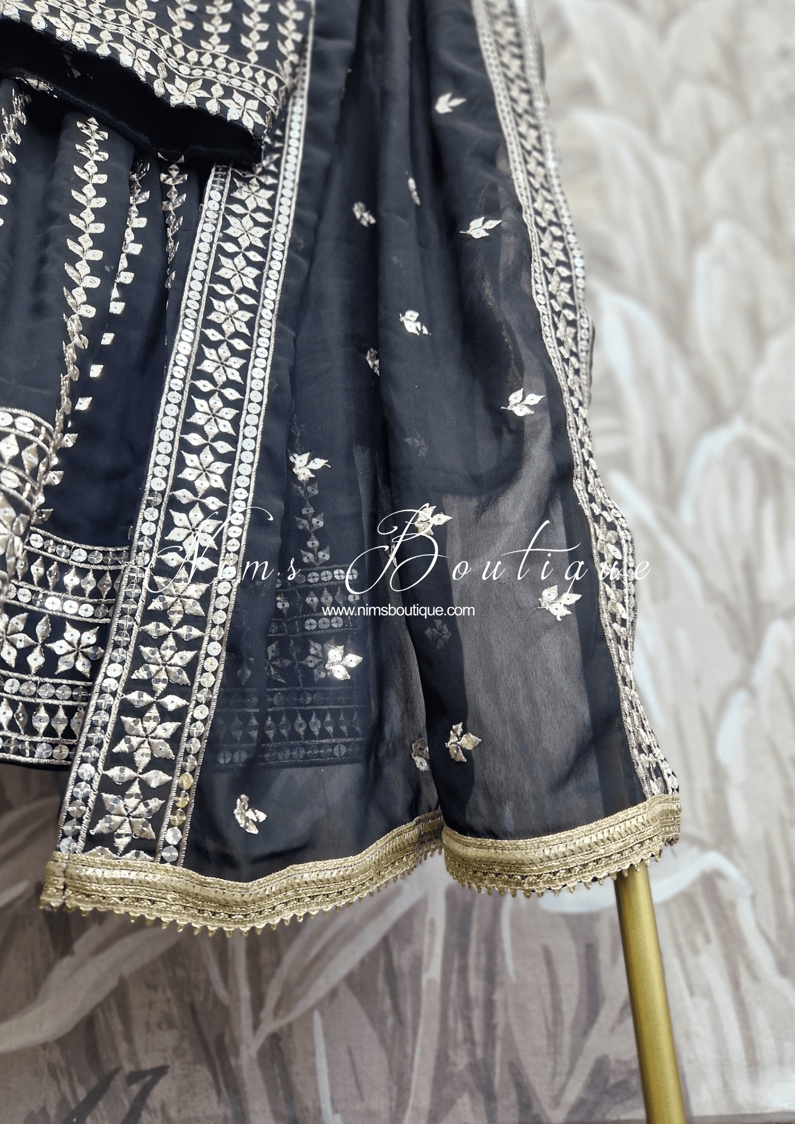 Nims Boutique Luxury Black Zari Work Kids Lehnga