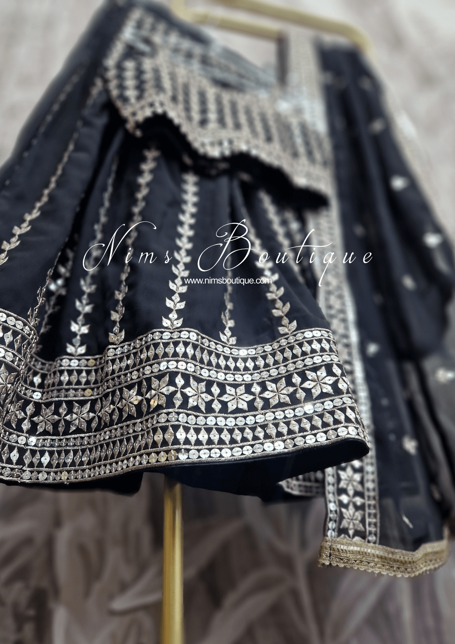 Nims Boutique Luxury Black Zari Work Kids Lehnga