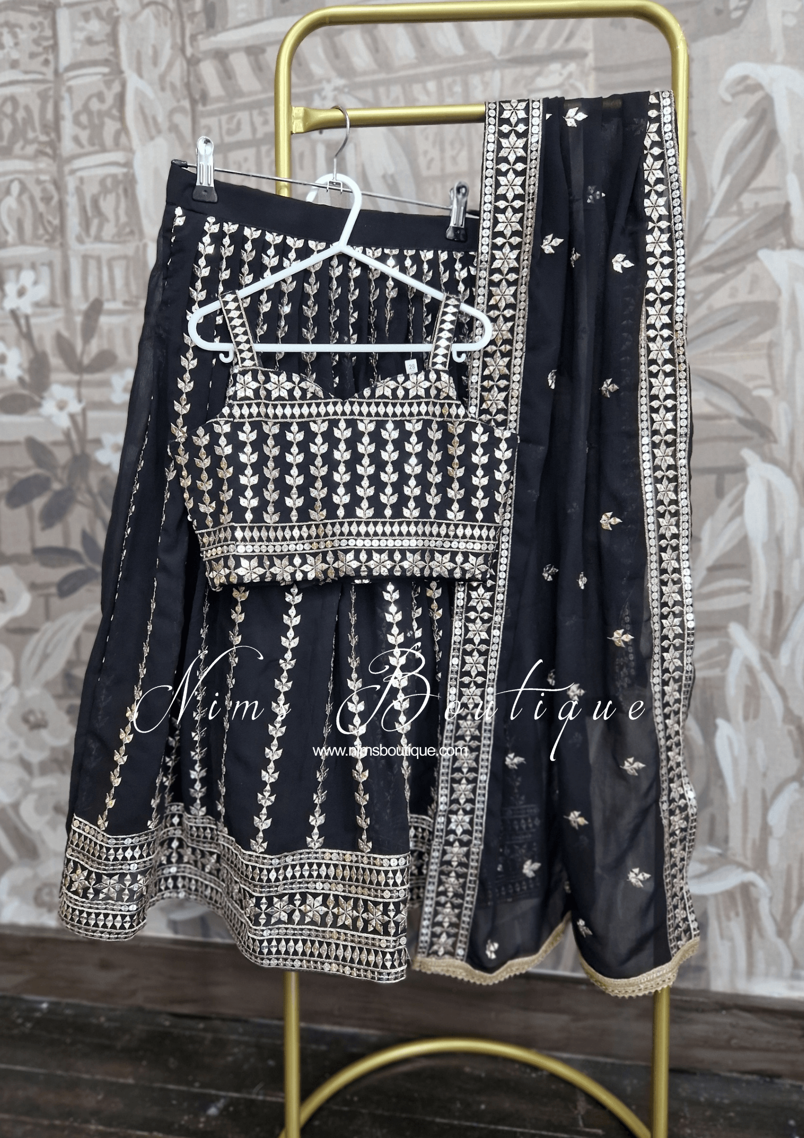 Nims Boutique Luxury Black Zari Work Kids Lehnga