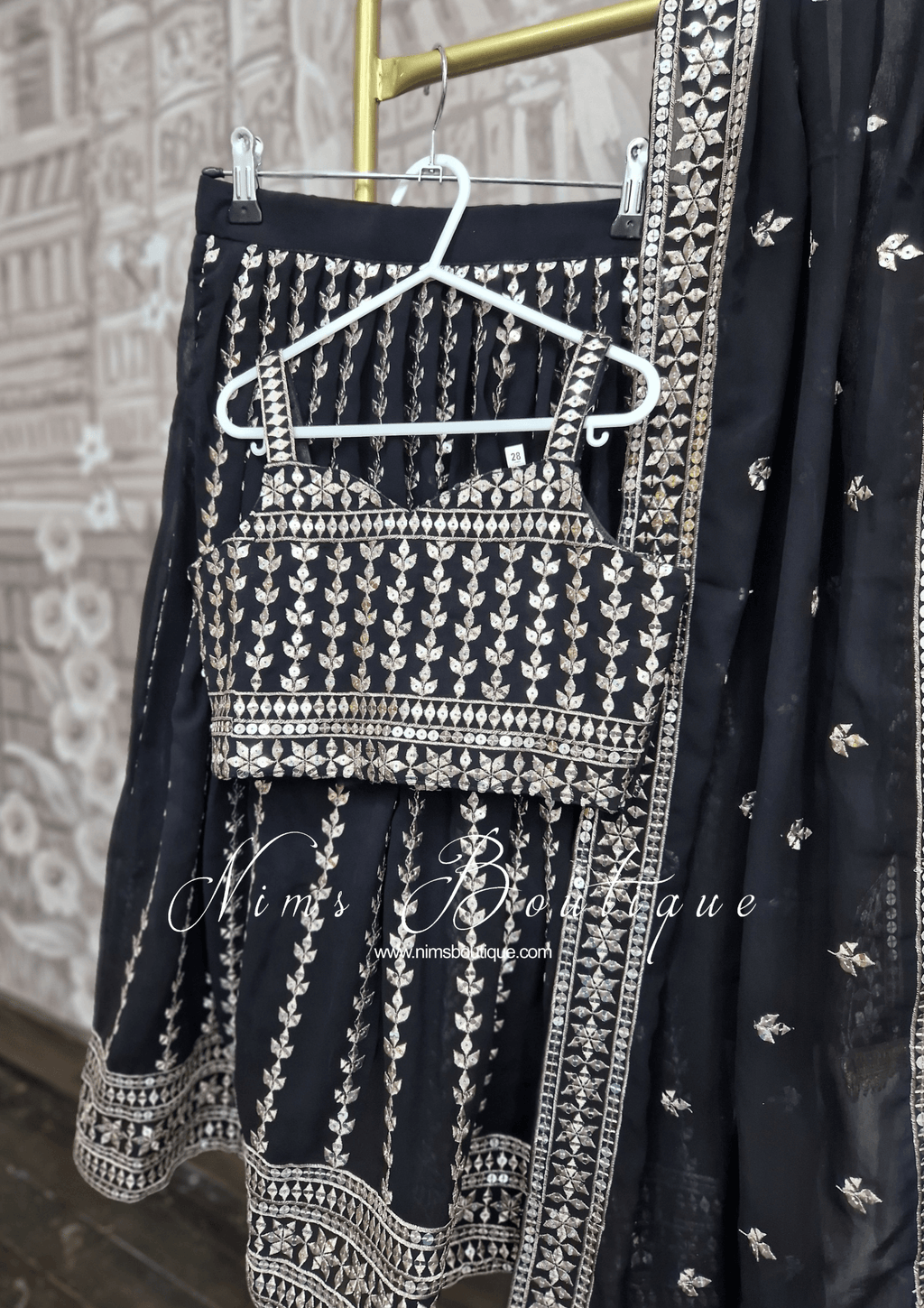 Nims Boutique Luxury Black Zari Work Kids Lehnga