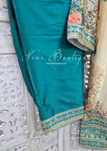 Teal Green & Cream Embellished Trouser Suit (Size 12-14)