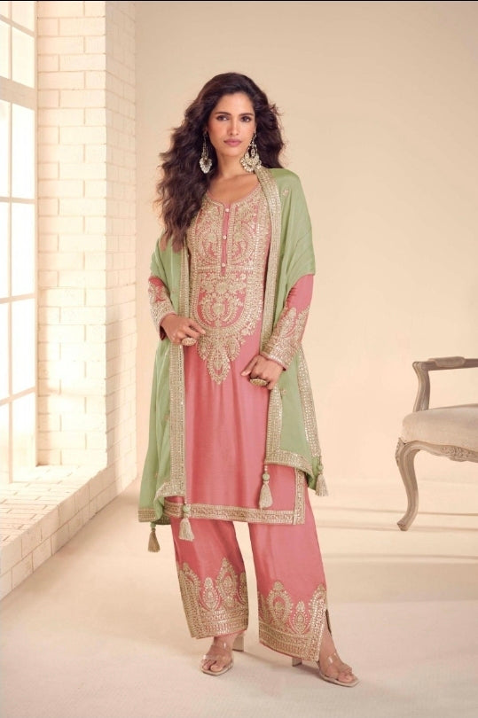 Peach & Mint Trouser/Salwar Suit (Sizes 14-18)