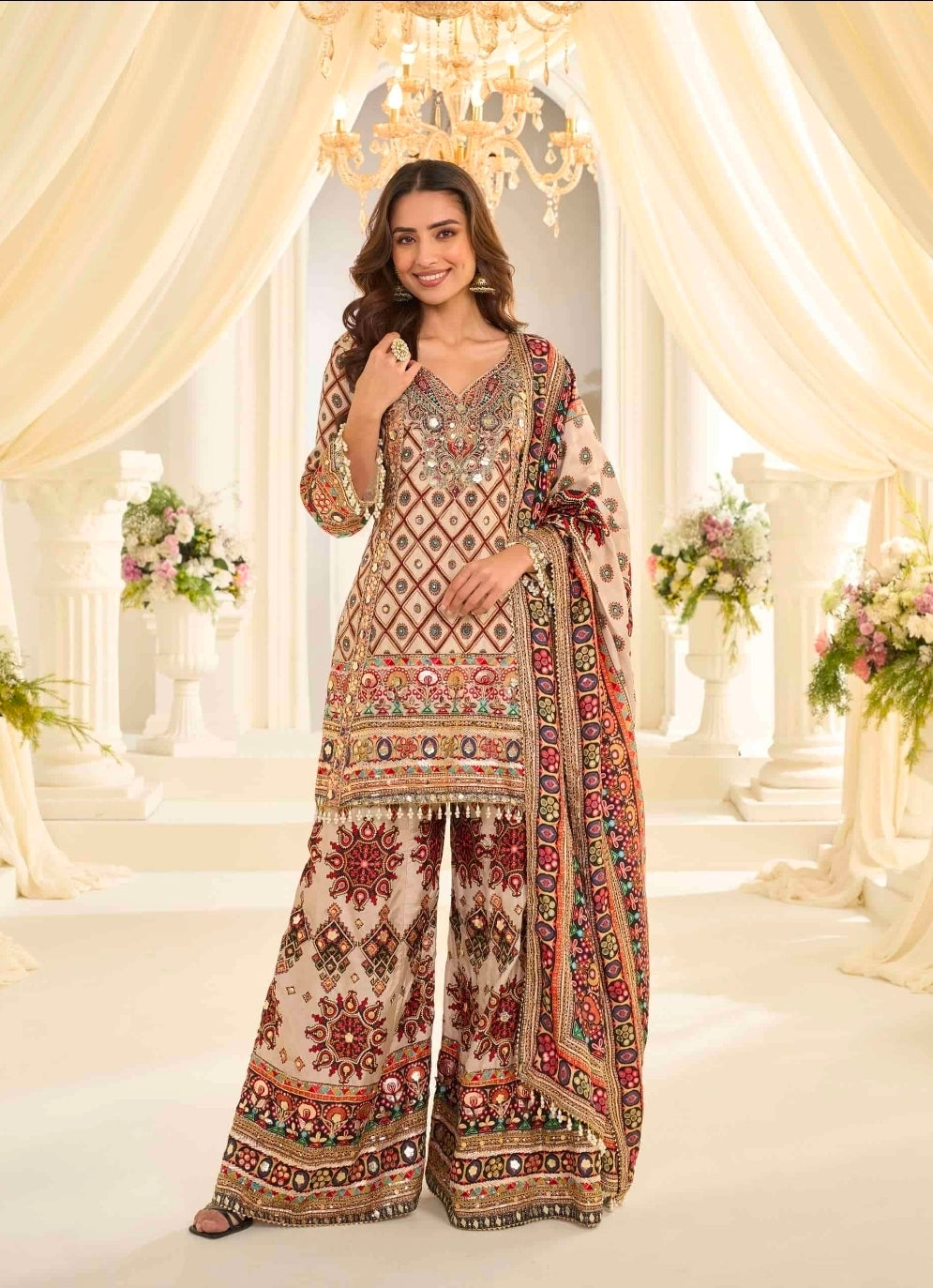 Printed Kaftan Sharara Suit (size 16-18)