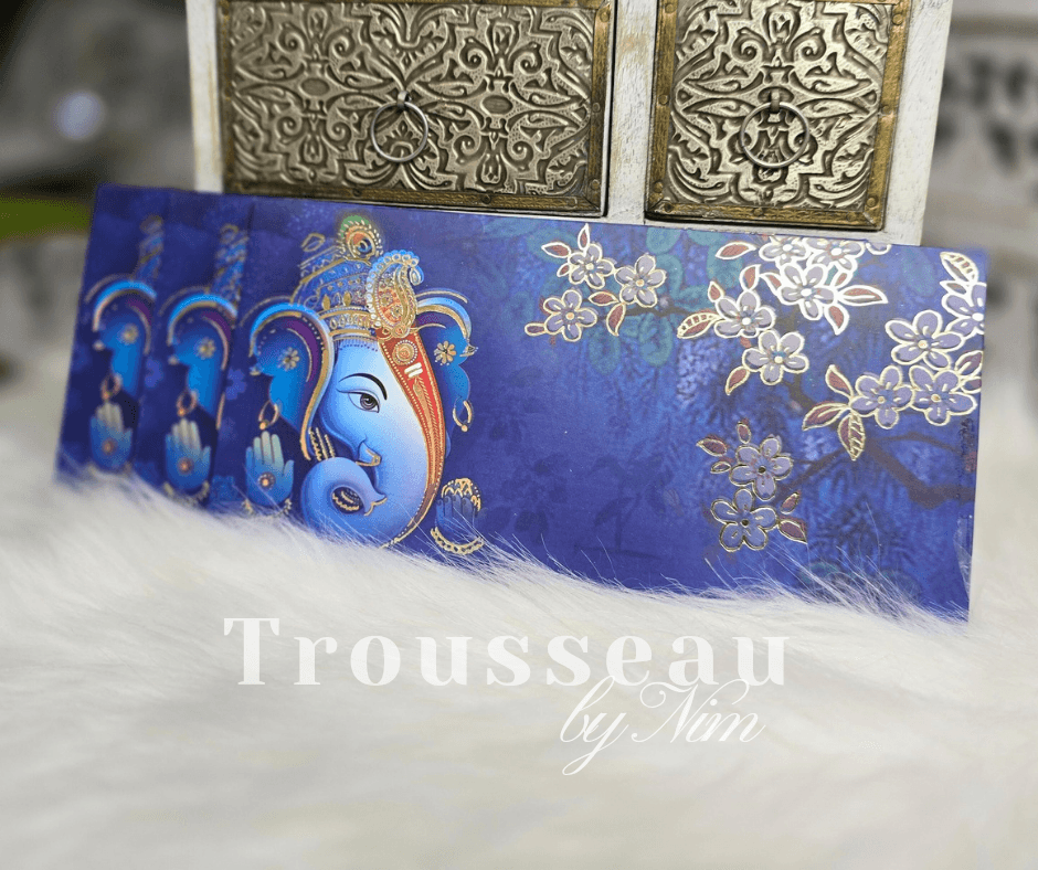 Nims Boutique Blue Ganesh Foil Print Money Wallets