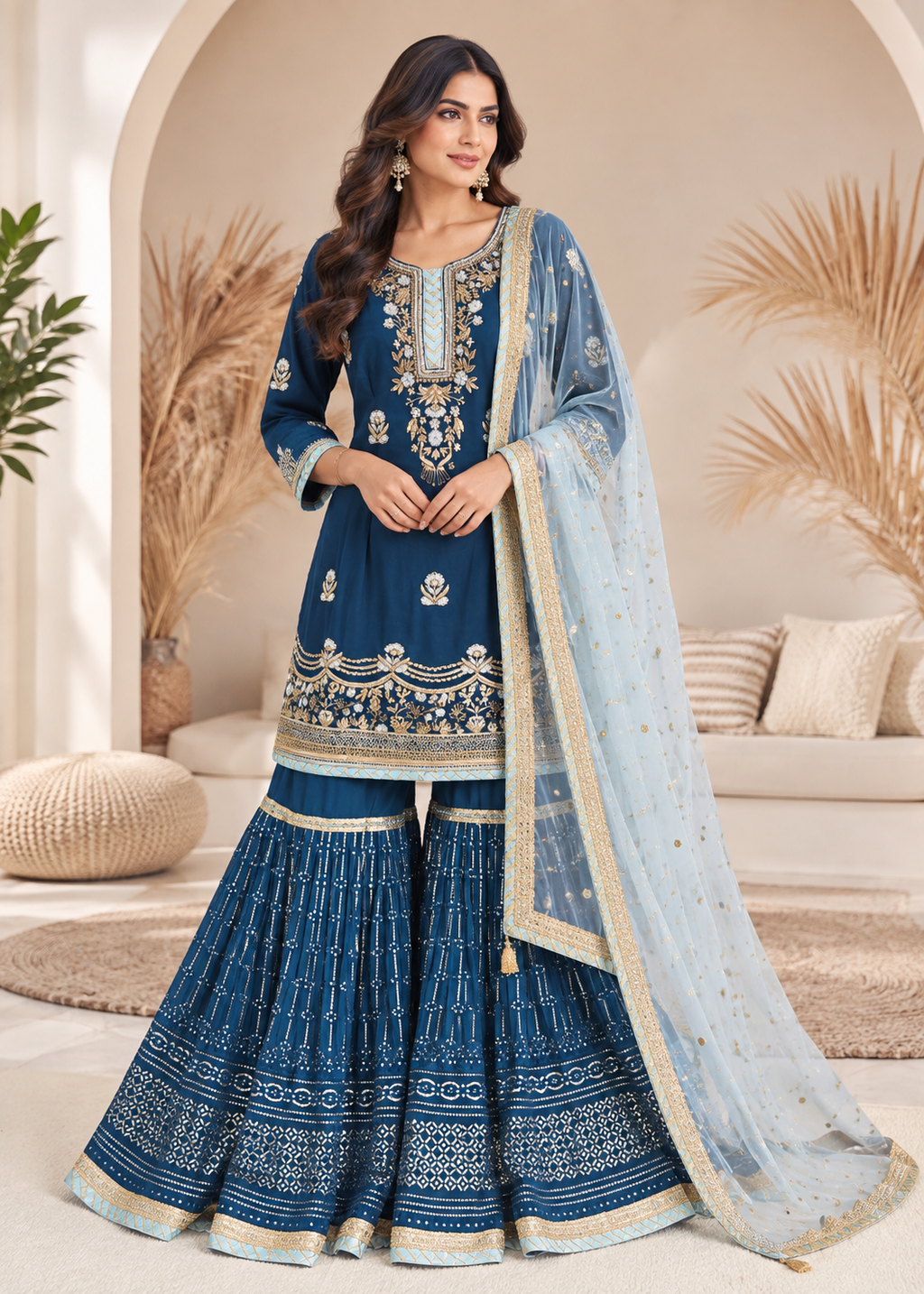 Dark Teal & Light Blue Gharara Suit (size 10-12)