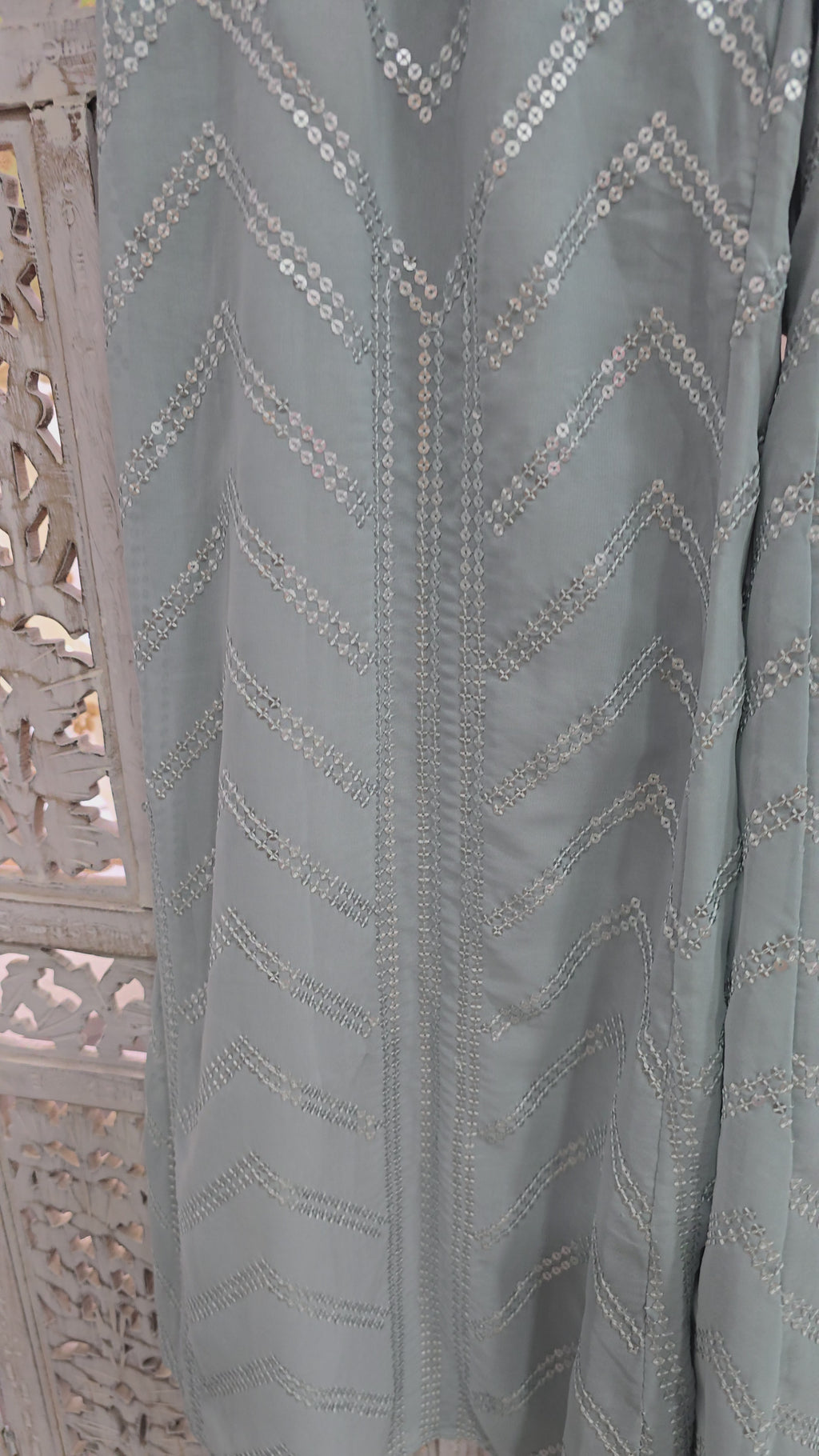 Dusky Blue Sequin Sharara Suit (Size 12)