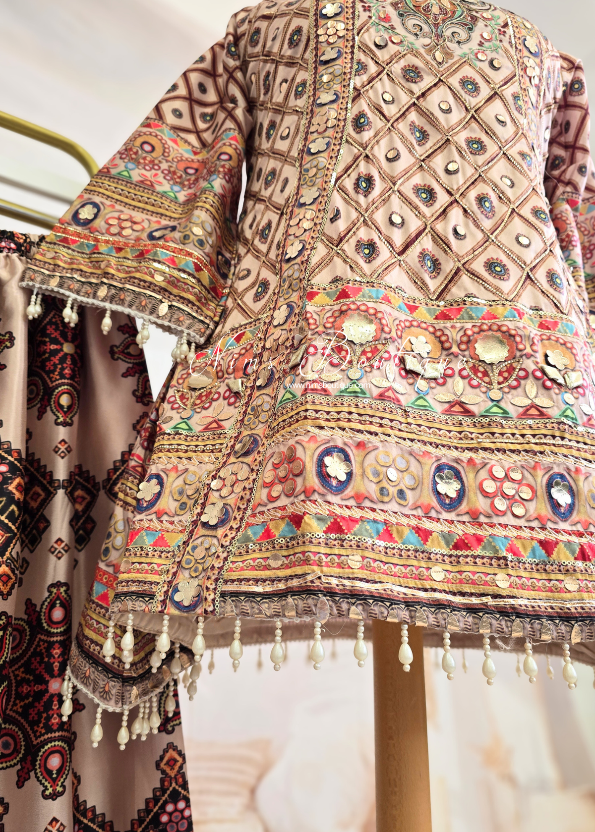 Printed Kaftan Sharara Suit (size 16-18)