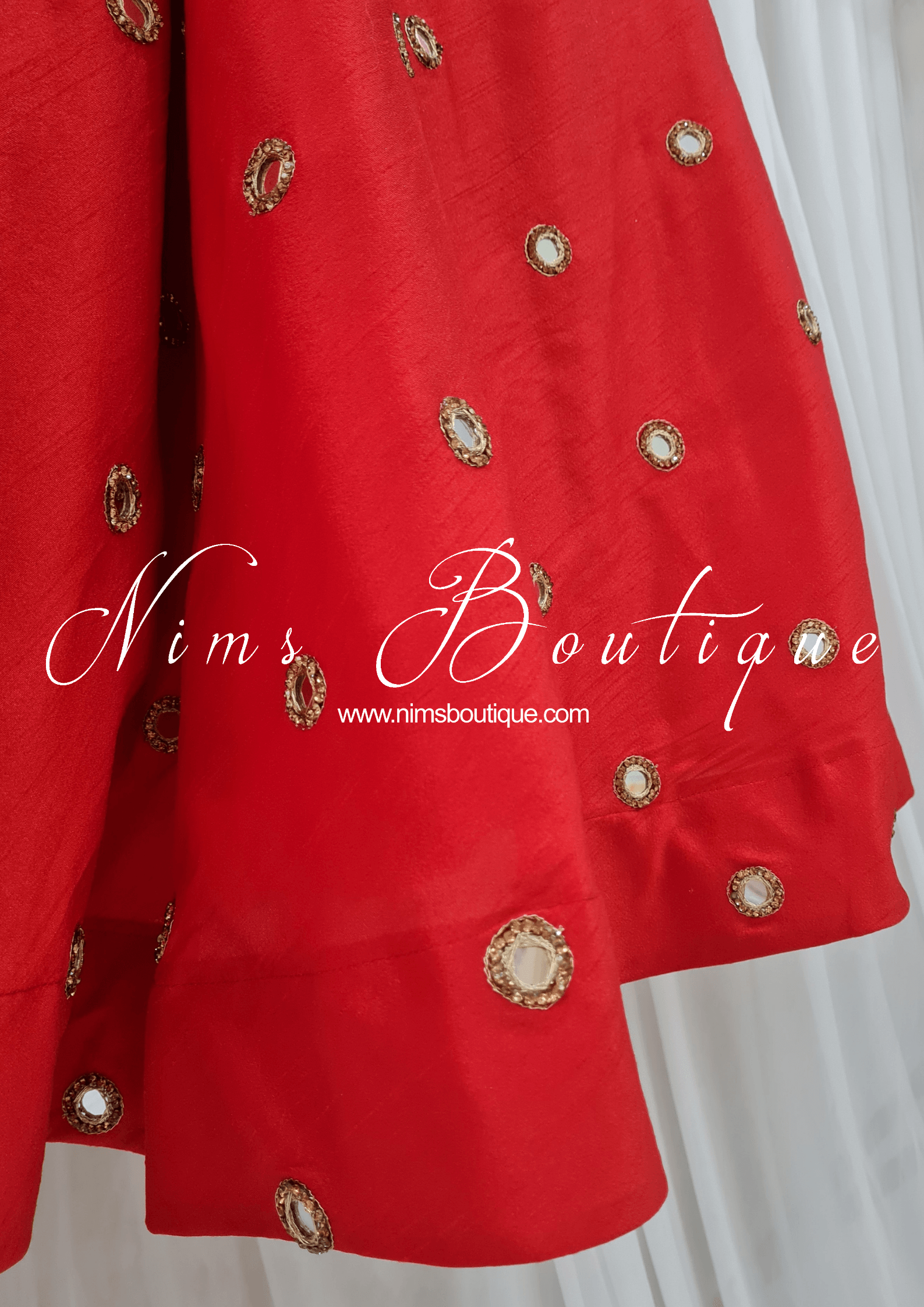 Nims Boutique Rani Luxury Red Silk Mirror readymade skirt/lehnga size 4-20