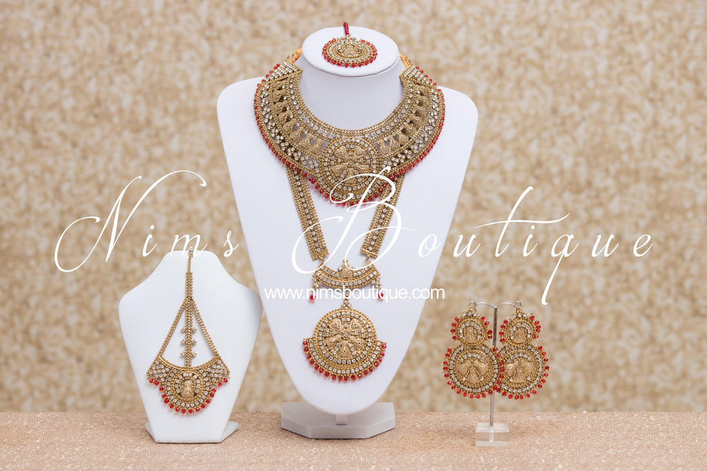 Nims Boutique Madhubala Antique Gold & Red Bridal Set