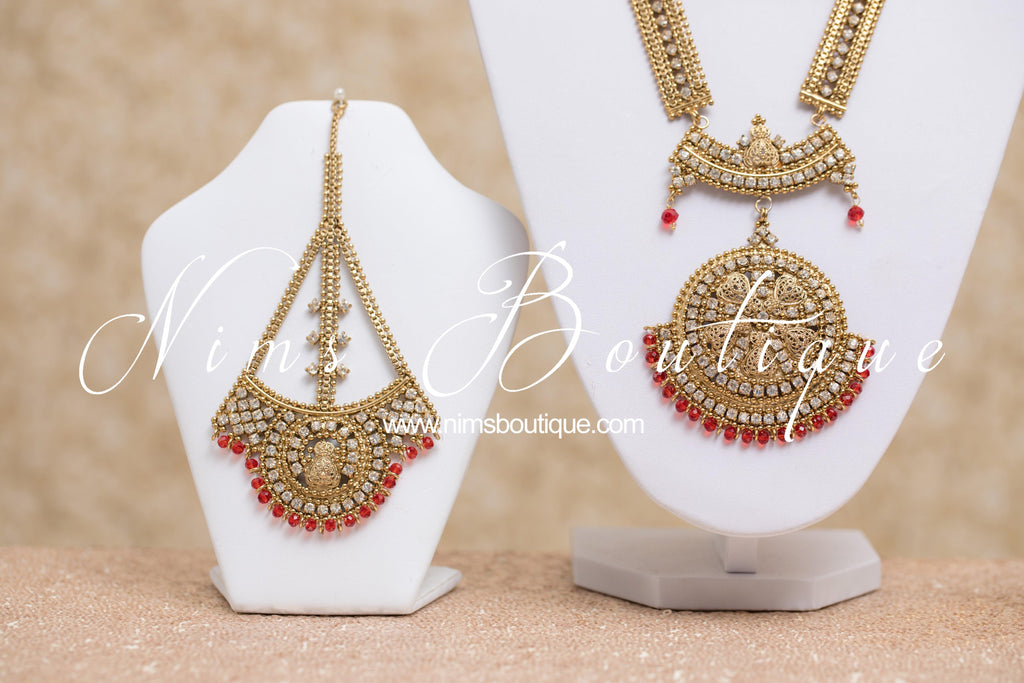 Nims Boutique Madhubala Antique Gold & Red Bridal Set
