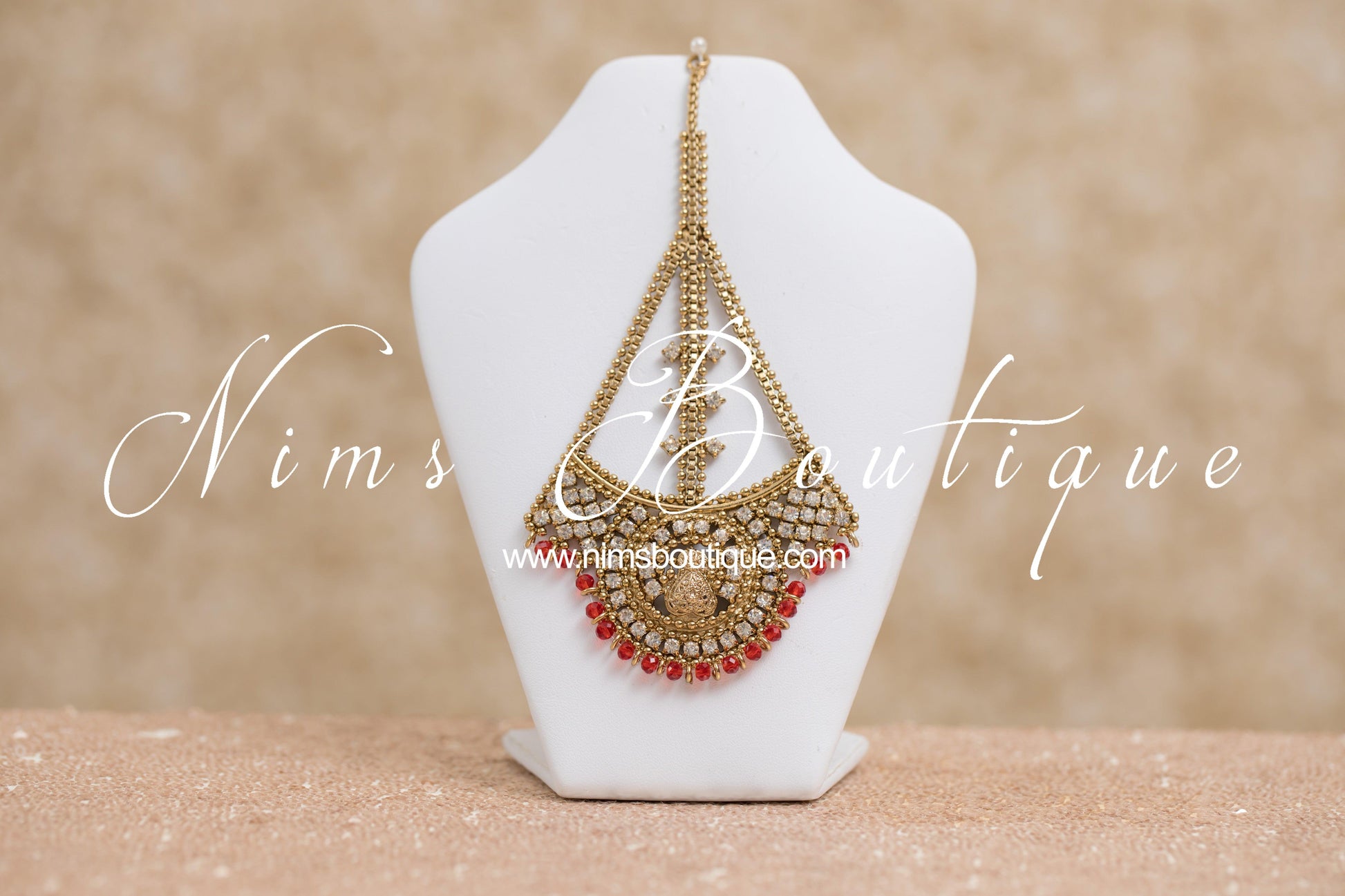 Nims Boutique Madhubala Antique Gold & Red Bridal Set