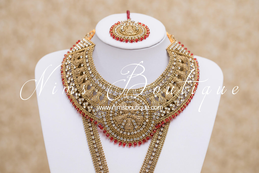 Nims Boutique Madhubala Antique Gold & Red Bridal Set