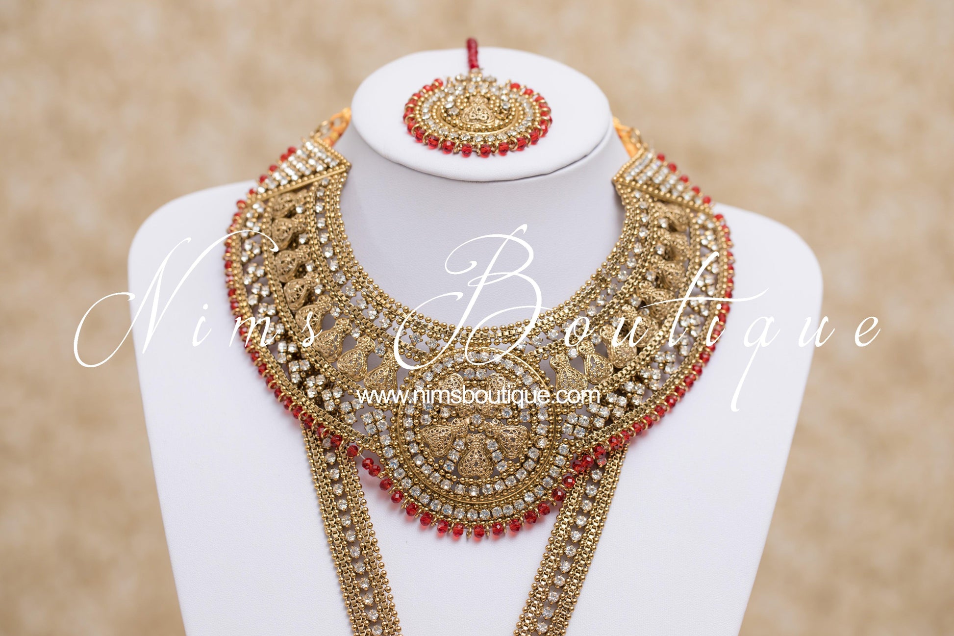 Nims Boutique Madhubala Antique Gold & Red Bridal Set