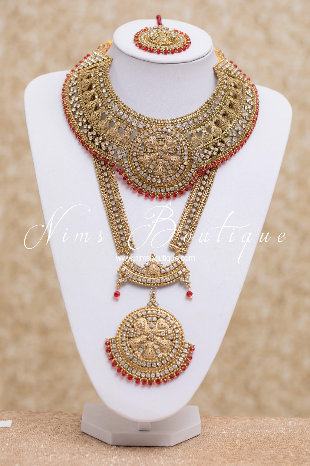 Nims Boutique Madhubala Antique Gold & Red Bridal Set