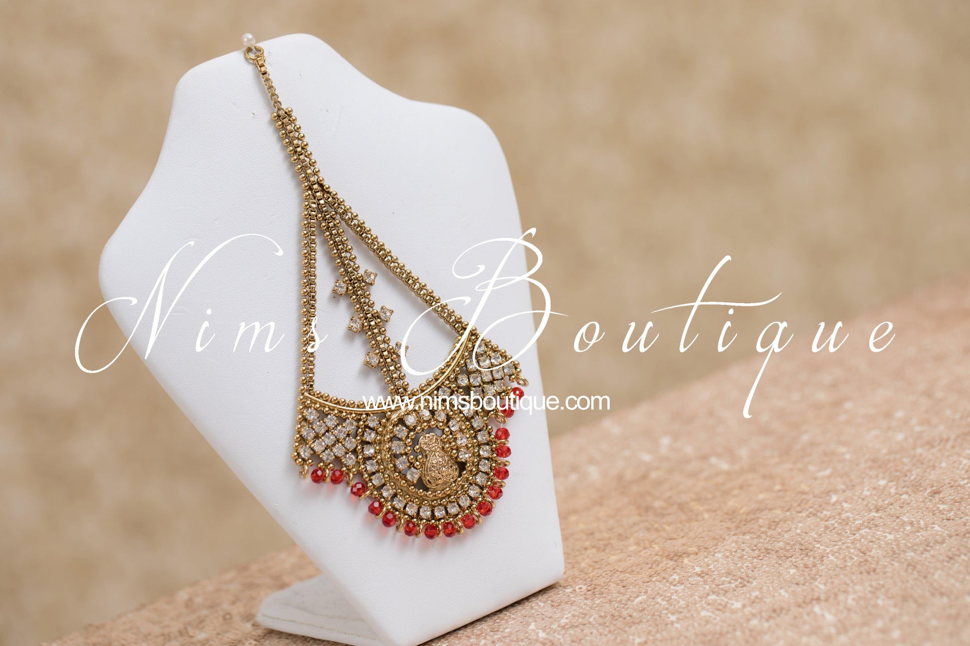 Nims Boutique Madhubala Antique Gold & Red Bridal Set