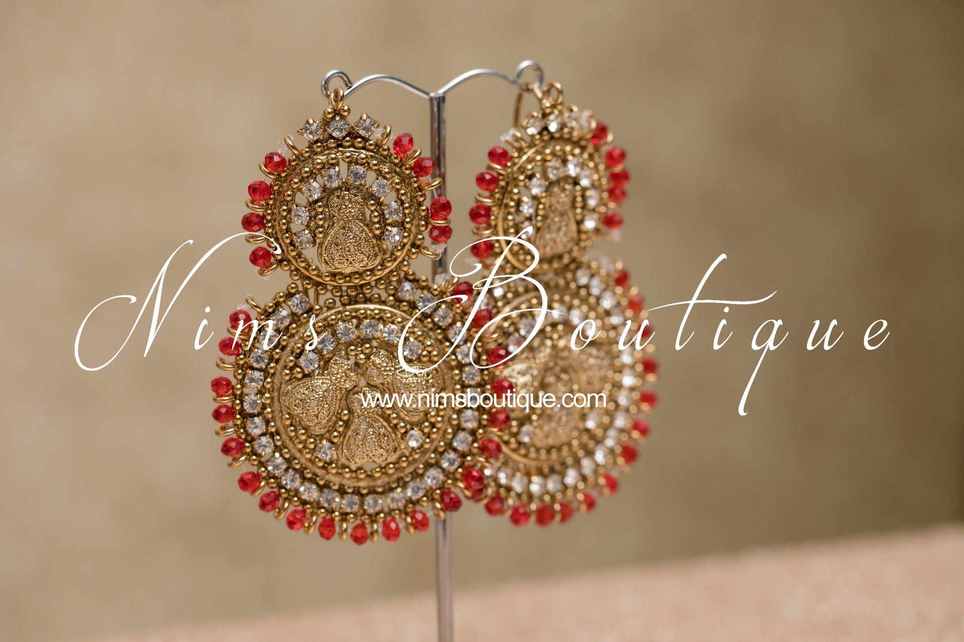 Nims Boutique Madhubala Antique Gold & Red Bridal Set