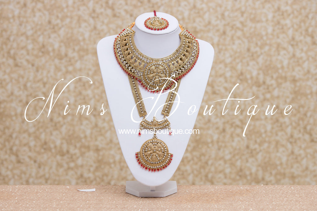 Nims Boutique Madhubala Antique Gold & Red Bridal Set