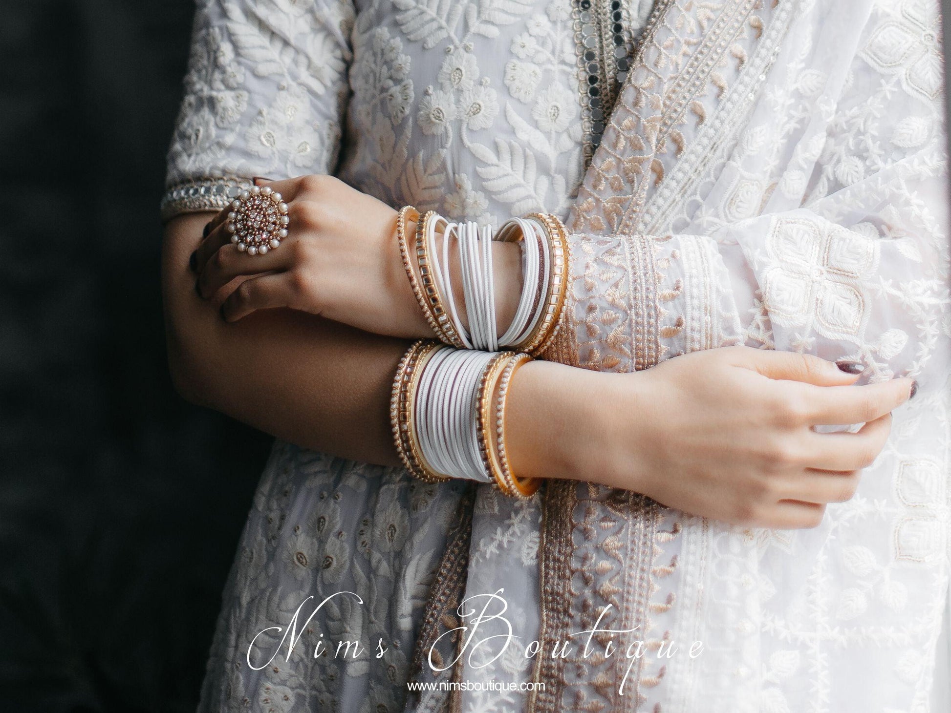 Nims Boutique Set of White & Kundan Bangles WB1