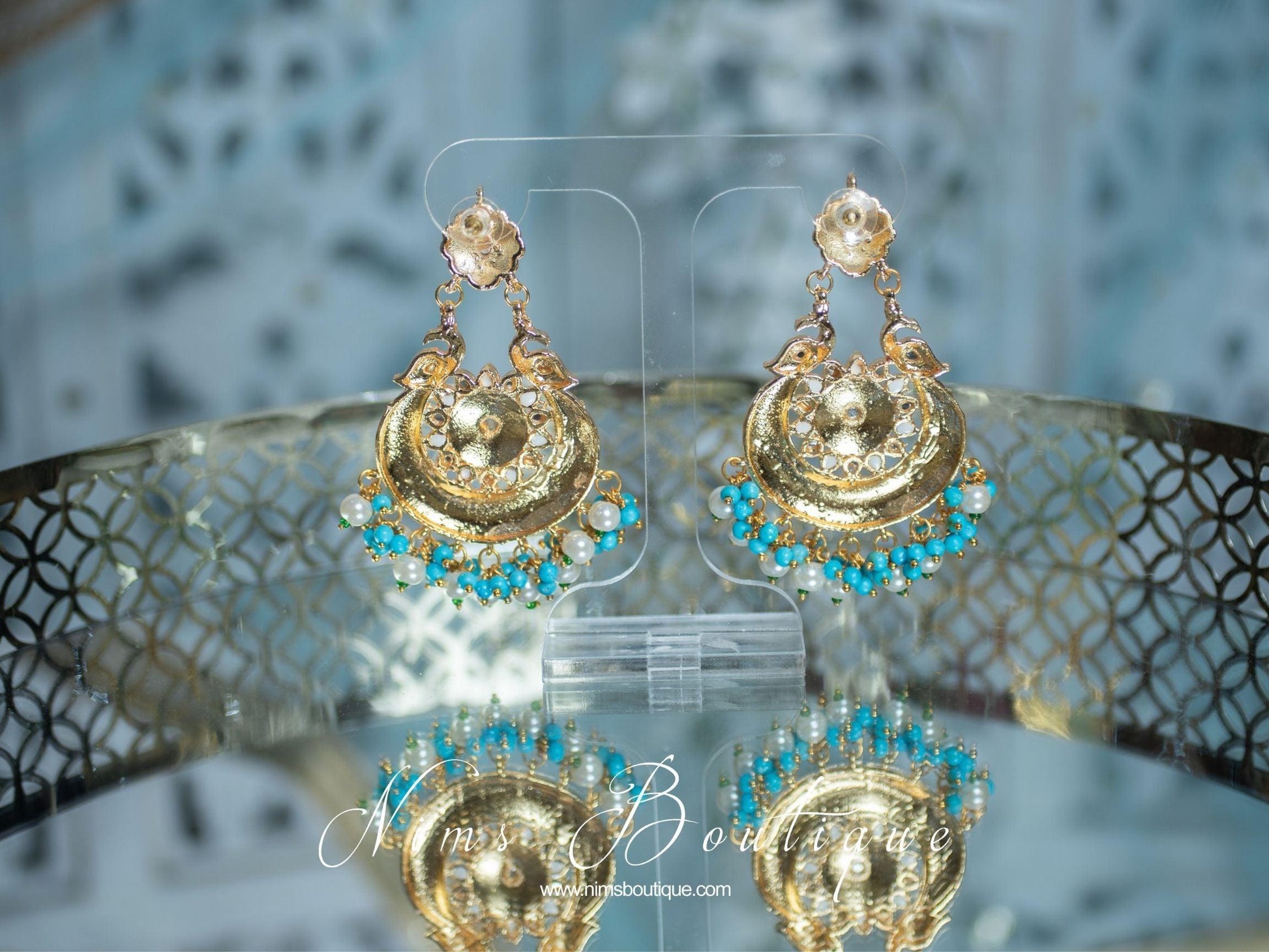 Nims Boutique Moorni Pastel Blue Meenakari Peacock Earrings