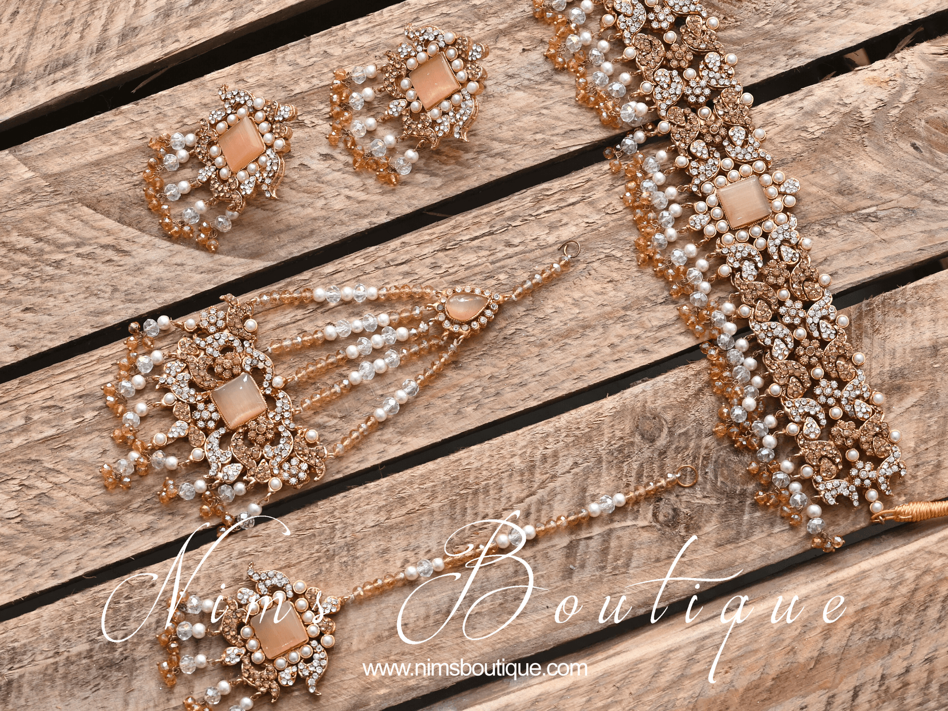 Nims Boutique Ananya Peach Gem Maharani Choker Set