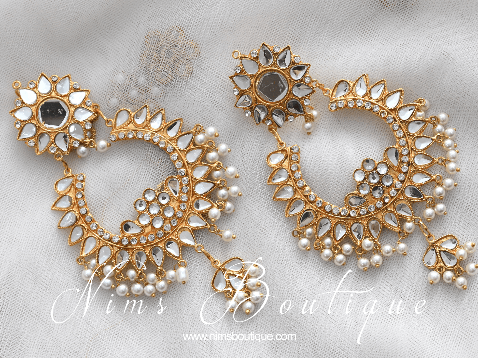Nims Boutique Tanuja Light Gold & Pearl Maharani Earrings