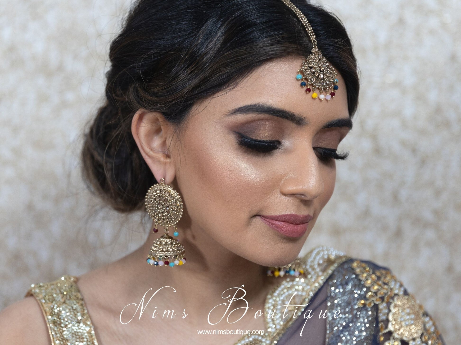 Nims Boutique Royal Antique Multicolour Chumke & Tikka Set Blues & Yellows