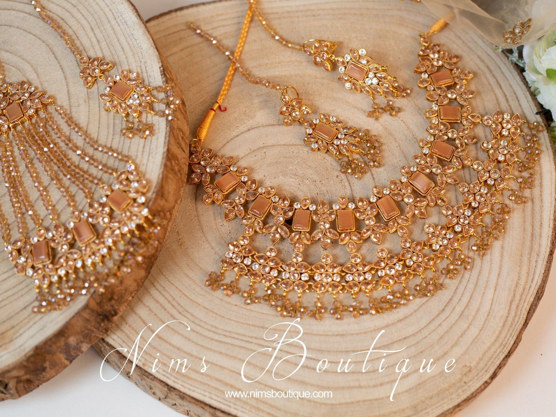 Nims Boutique Pari Maharani Peach & Gold Set