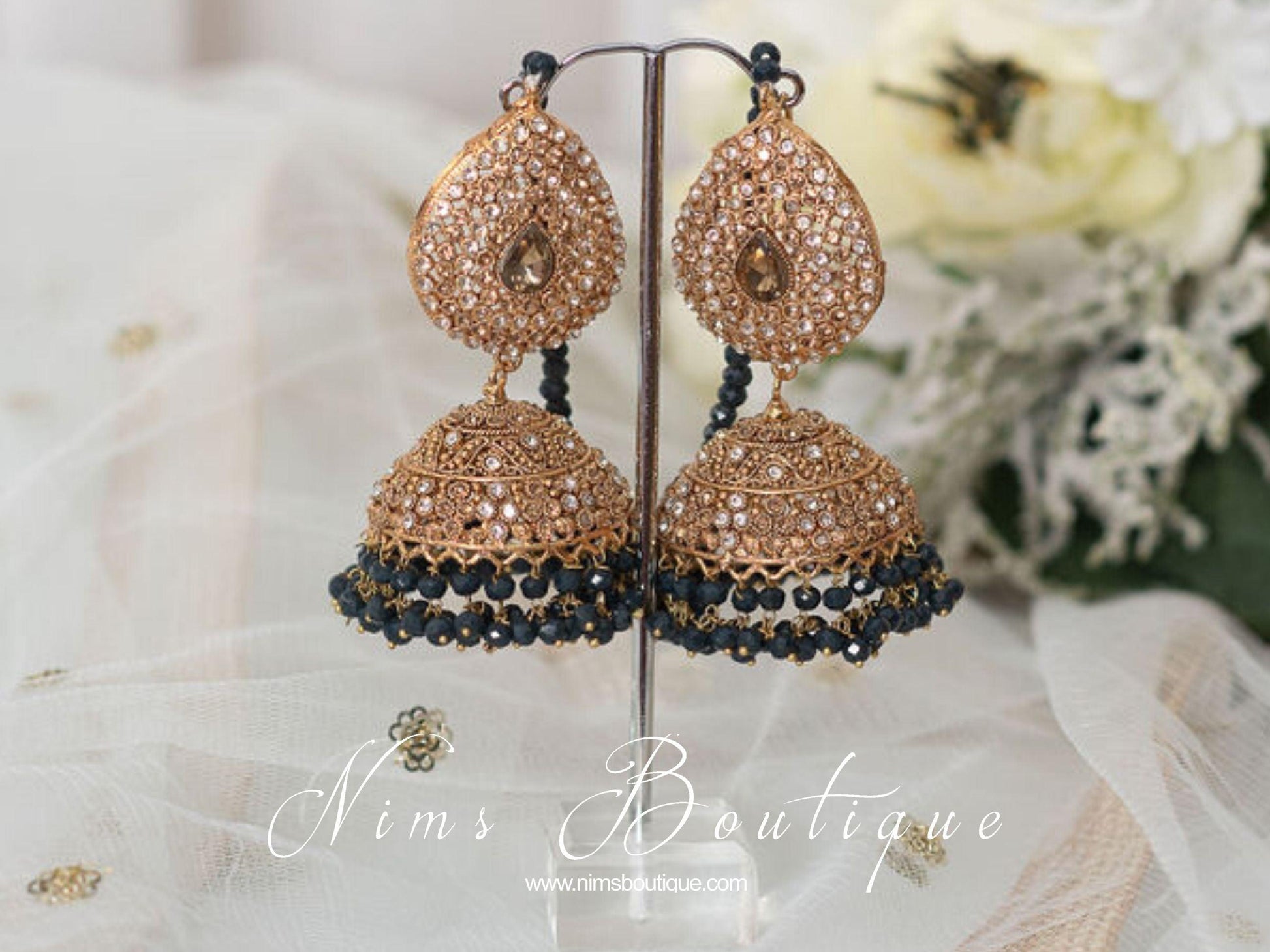 Nims Boutique Anjali Navy Chumke with earring chains