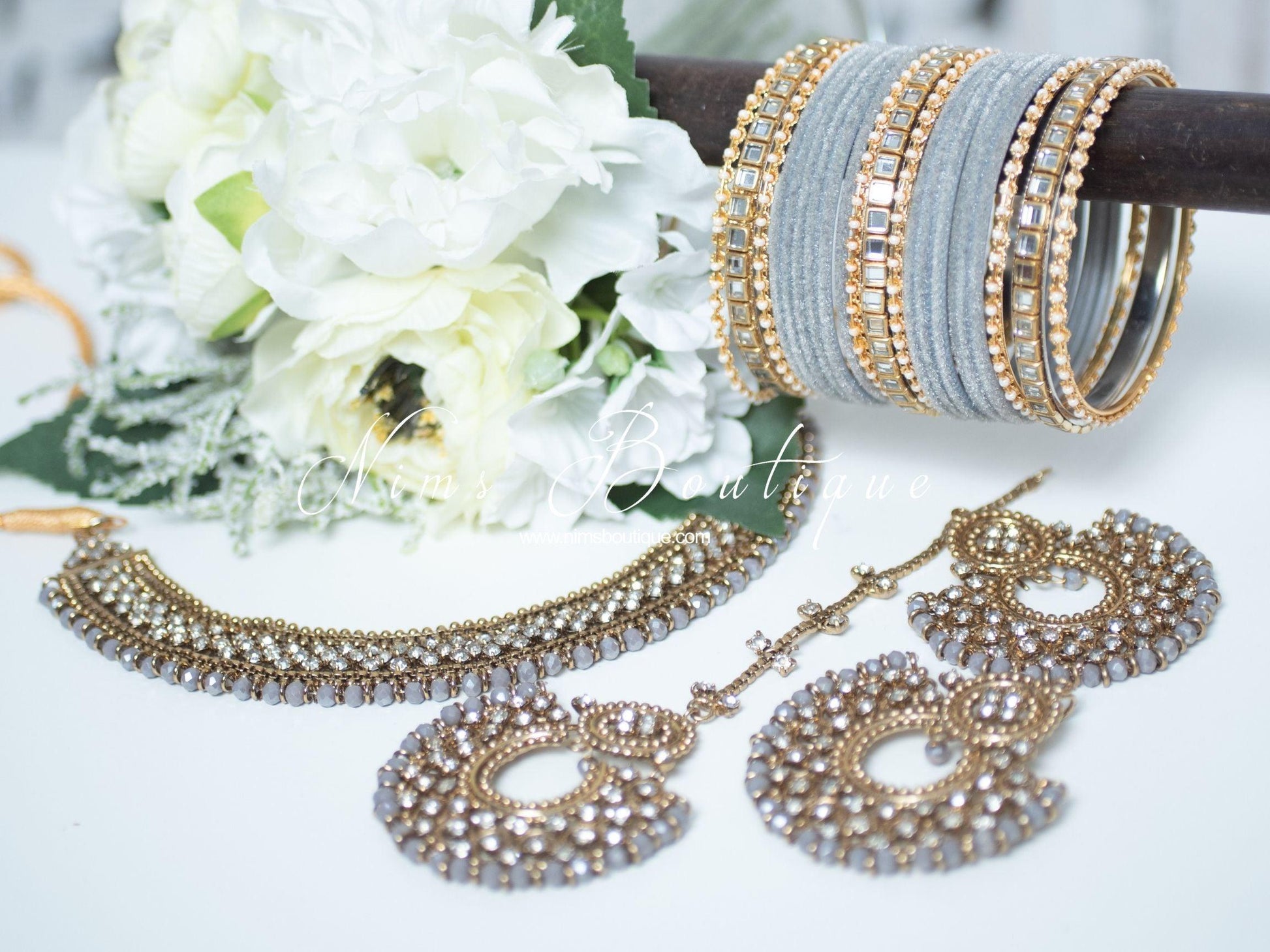 Nims Boutique Royal Grey Chand Tikka Set