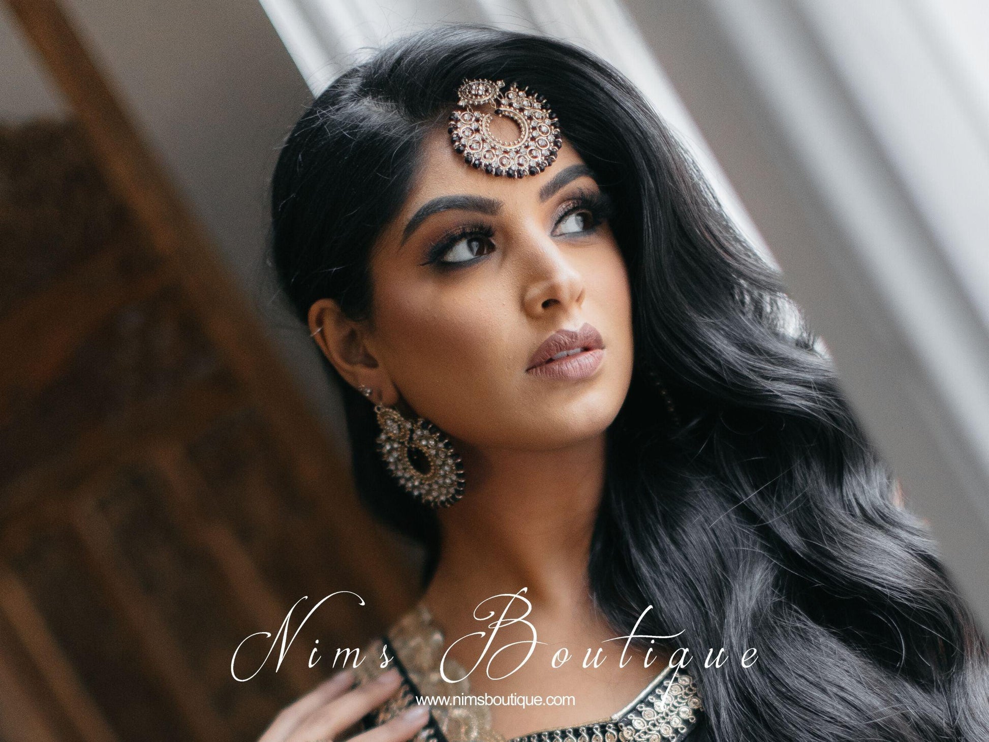 Nims Boutique Royal Black Chand Tikka Set